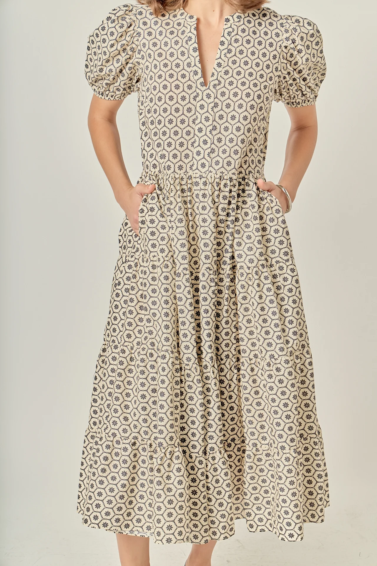 Print Puff Sleeve Midi Dress - Image 2