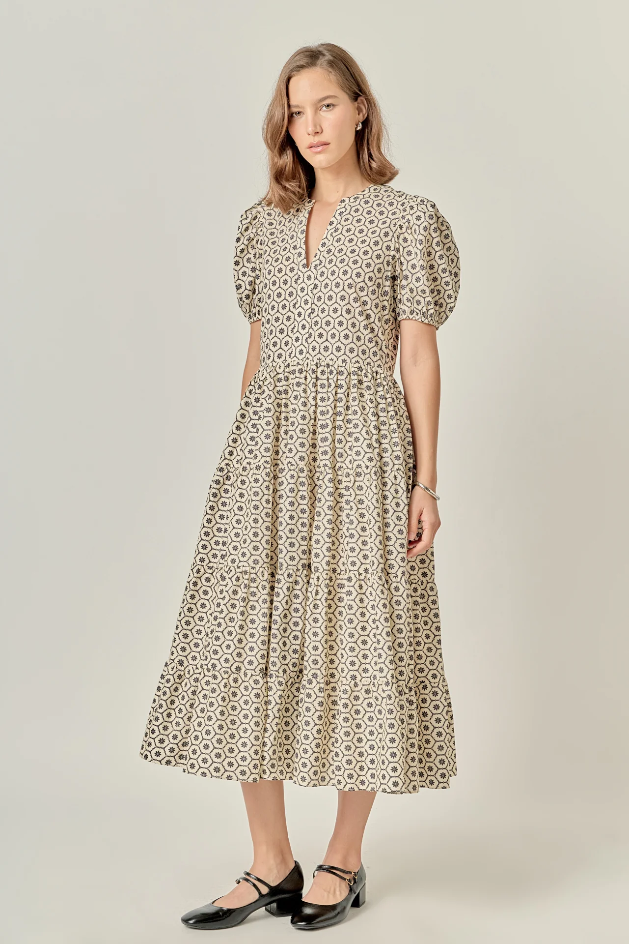 Print Puff Sleeve Midi Dress - Image 3