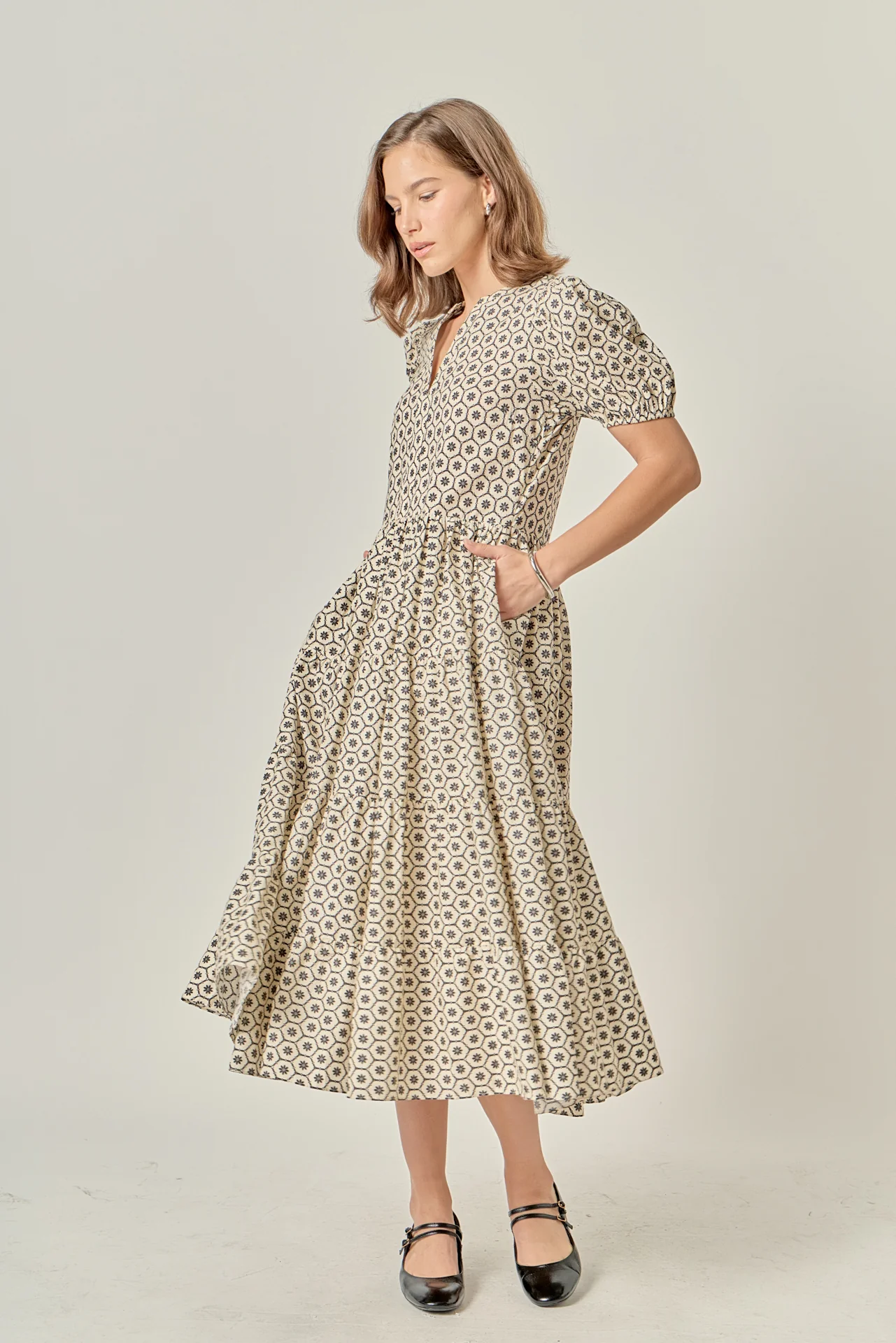 Print Puff Sleeve Midi Dress - Image 5