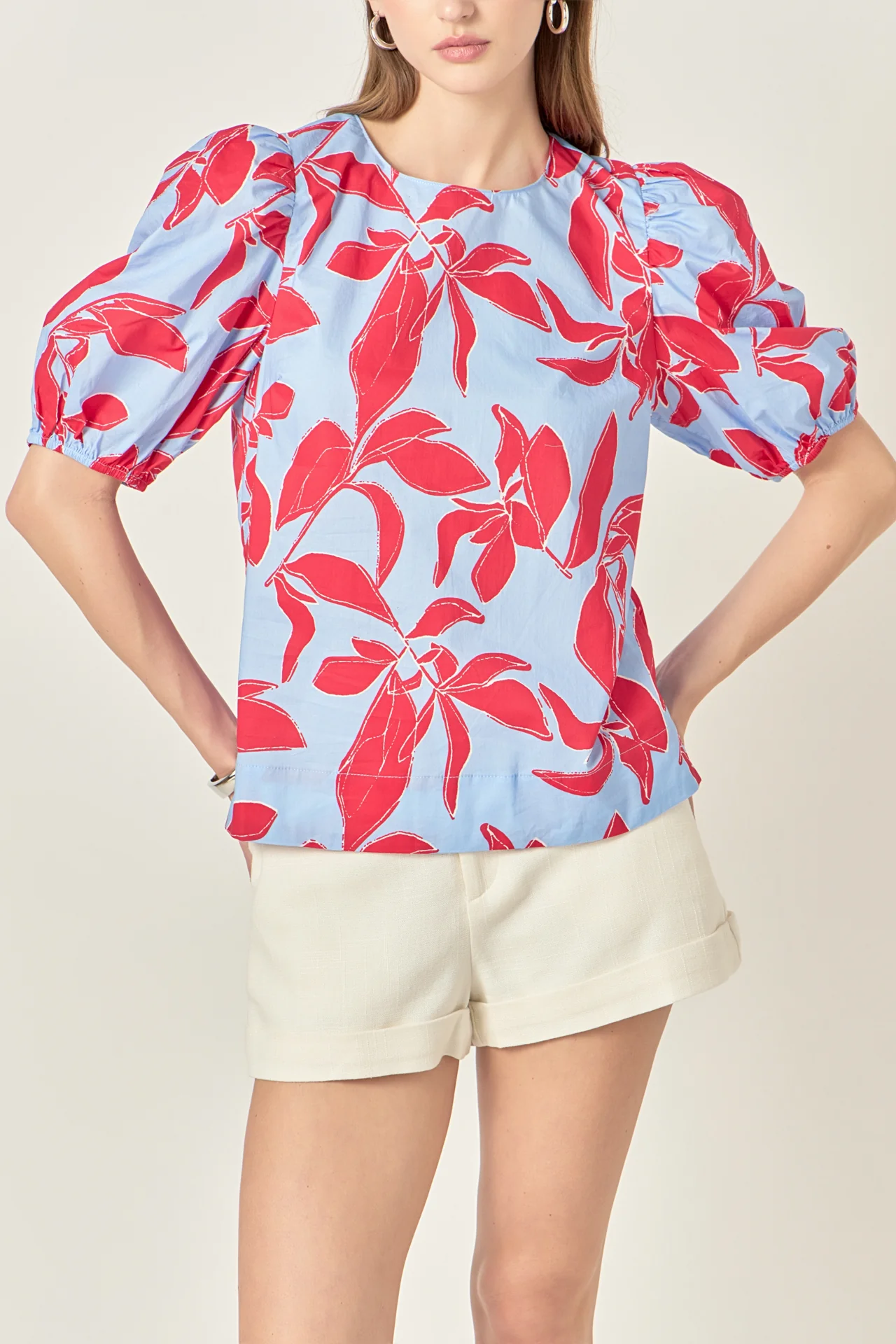 Floral Print Puff Short Sleeve Top - Image 2