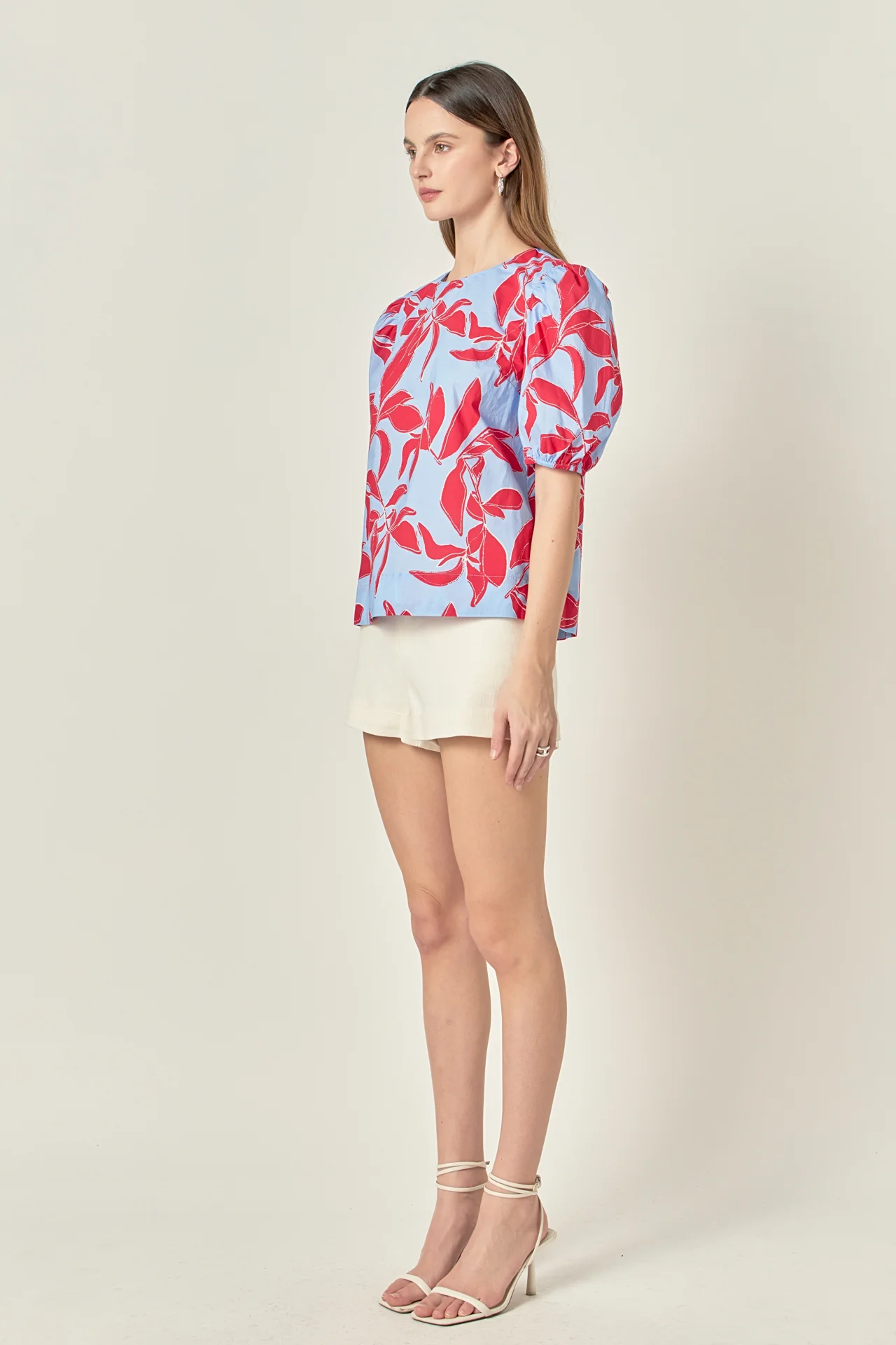 Floral Print Puff Short Sleeve Top - Image 3