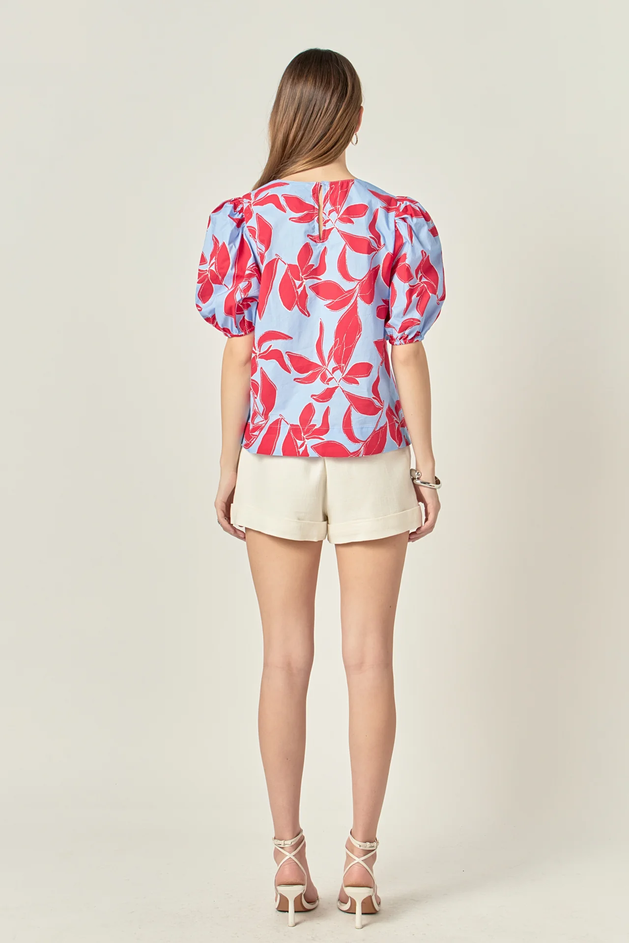 Floral Print Puff Short Sleeve Top - Image 4