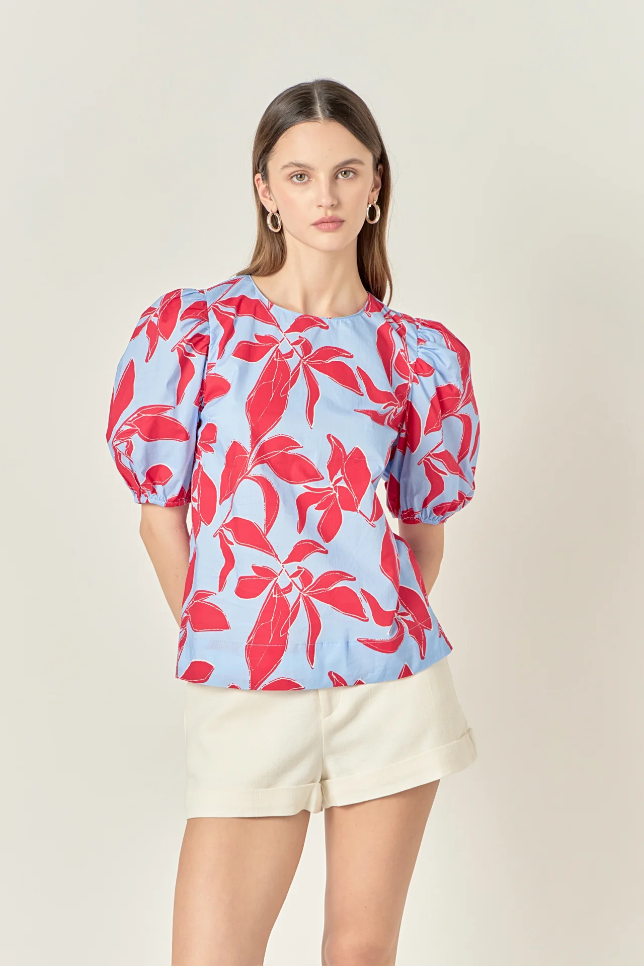 Floral Print Puff Short Sleeve Top - Image 5