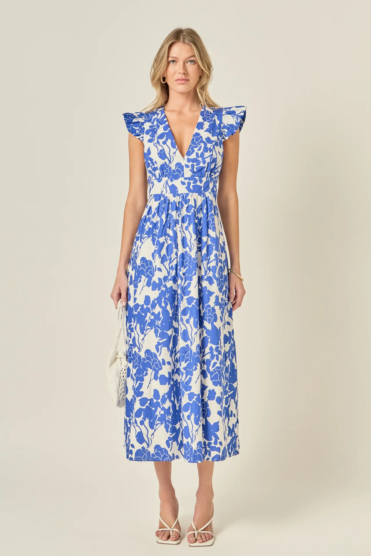 Floral Ruffle Shoulder Midi Dress - Image 7