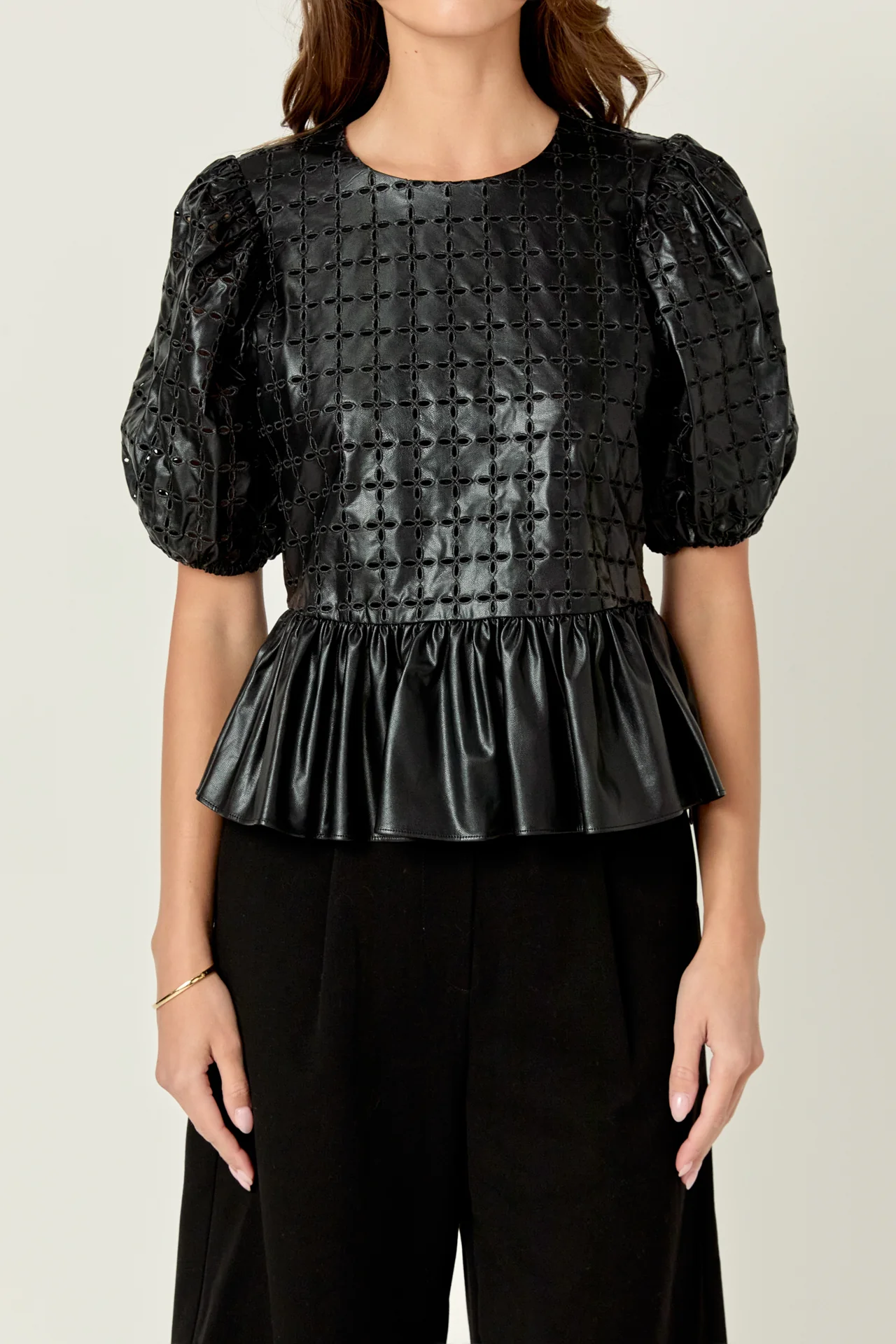 Faux Leather Peplum Top - Image 2