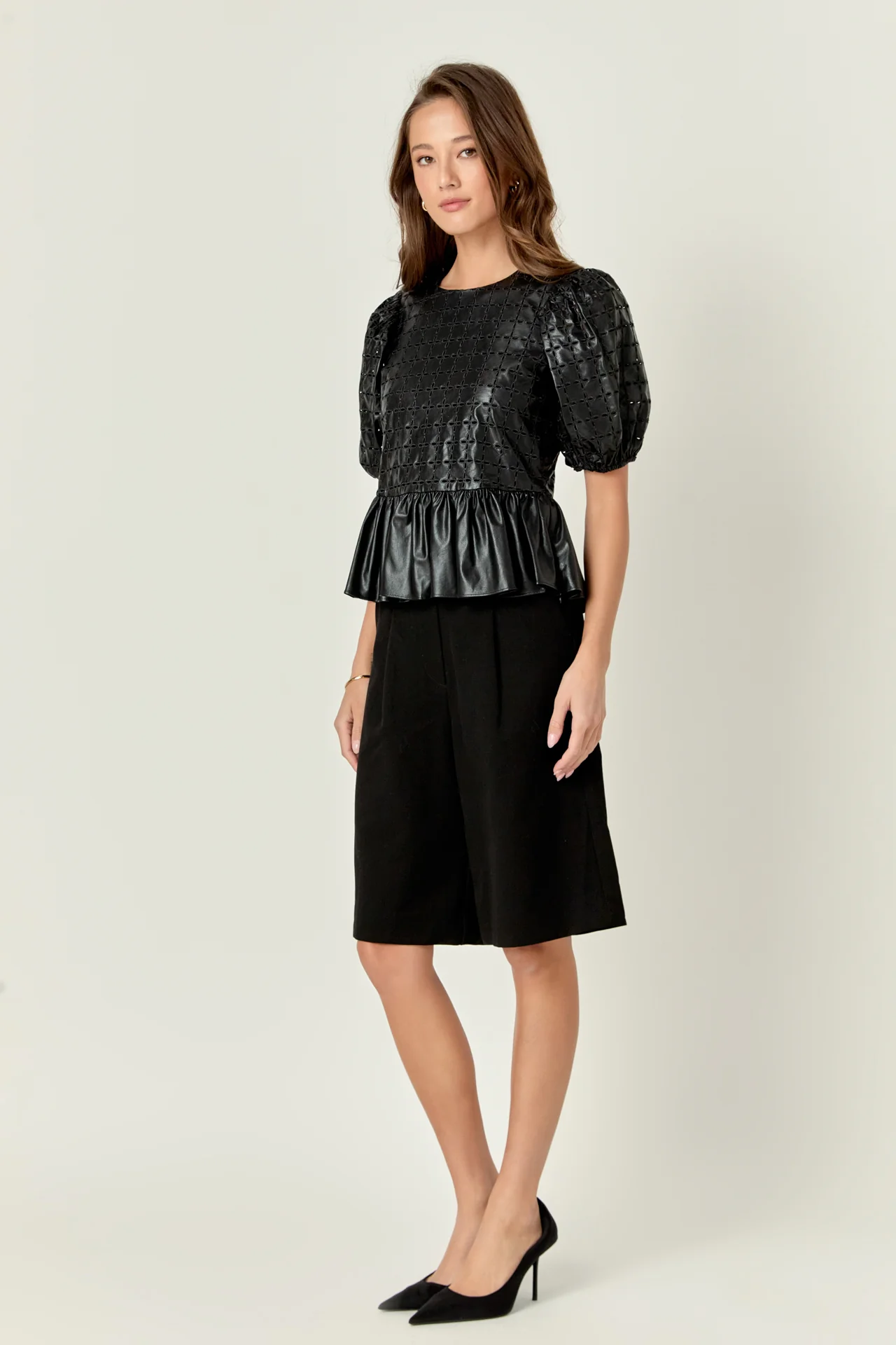 Faux Leather Peplum Top - Image 3