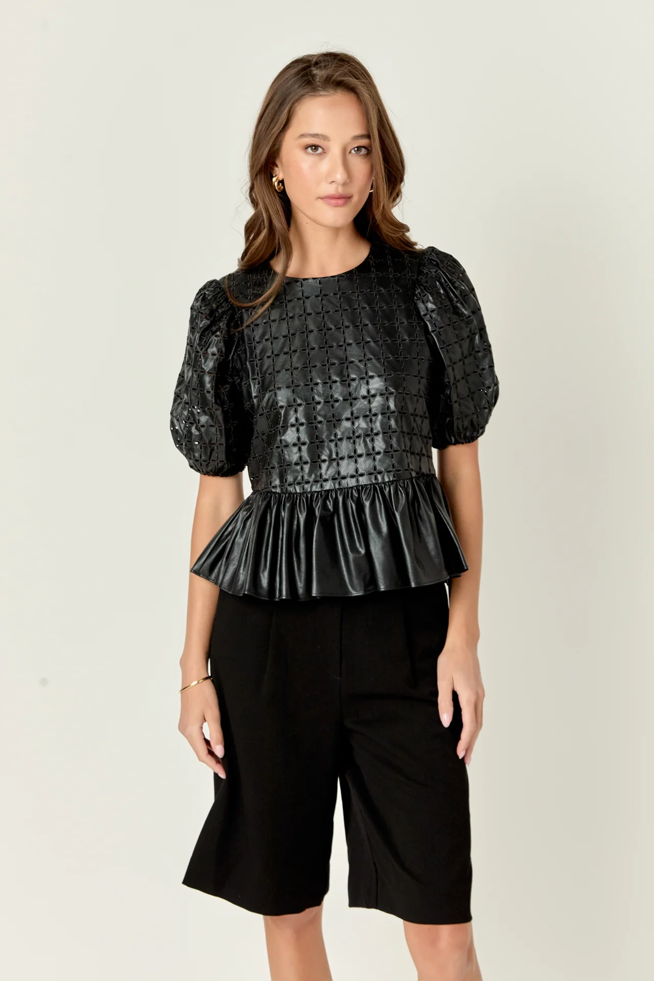 Faux Leather Peplum Top - Image 5
