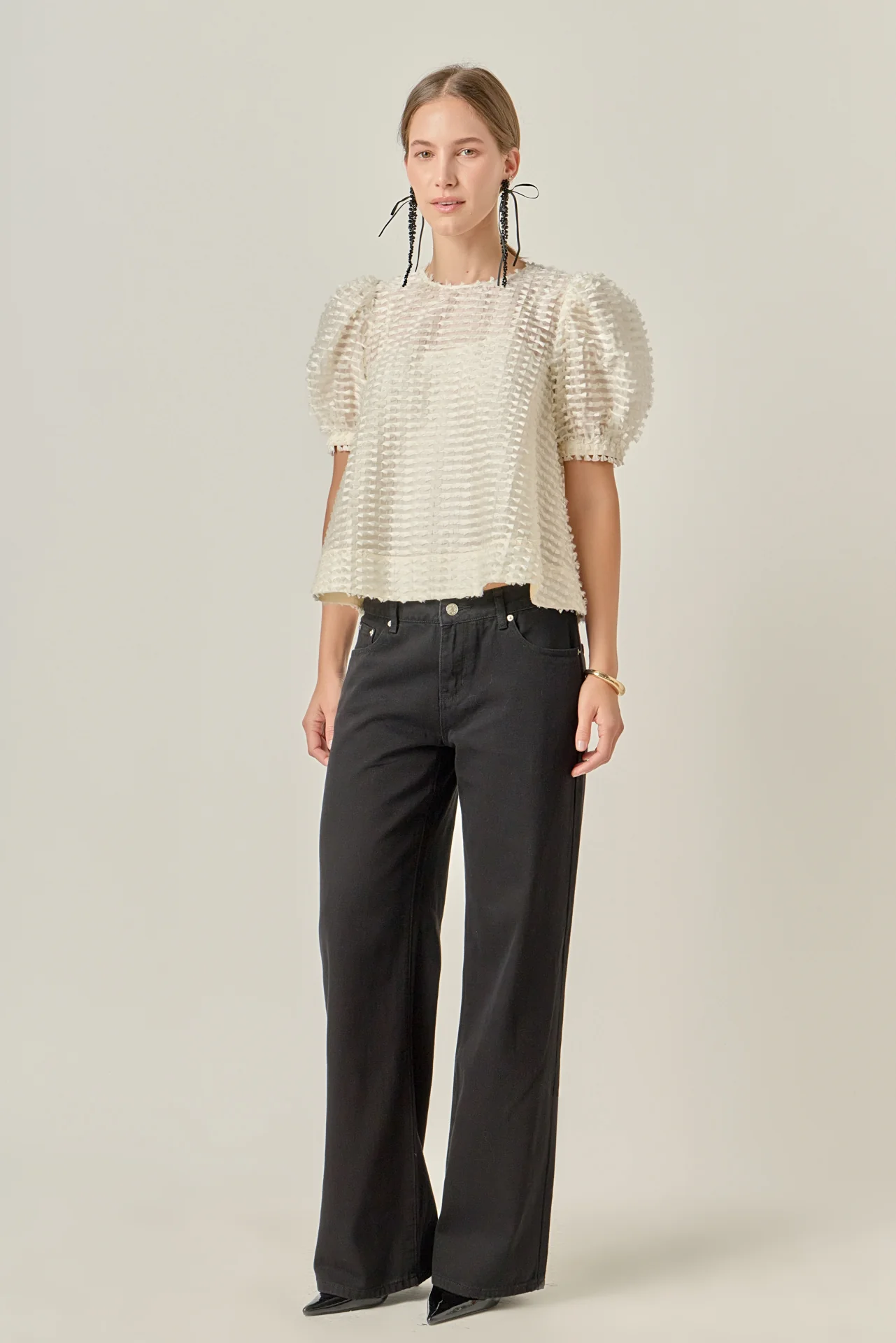 Textured Puff-Sleeve Blouse - Image 3
