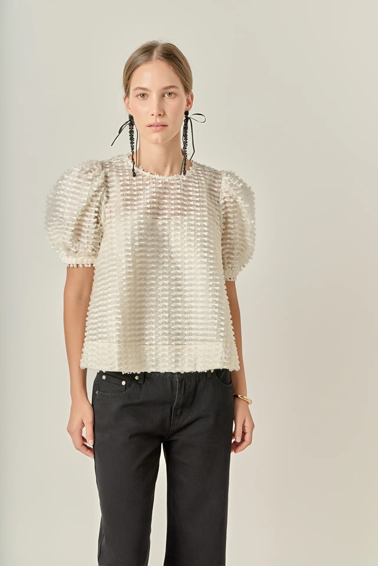 Textured Puff-Sleeve Blouse - Image 5