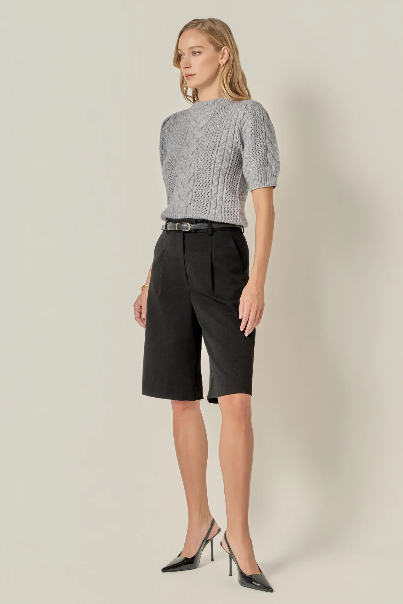 Puff Sleeve Cable Sweater Top - Image 3