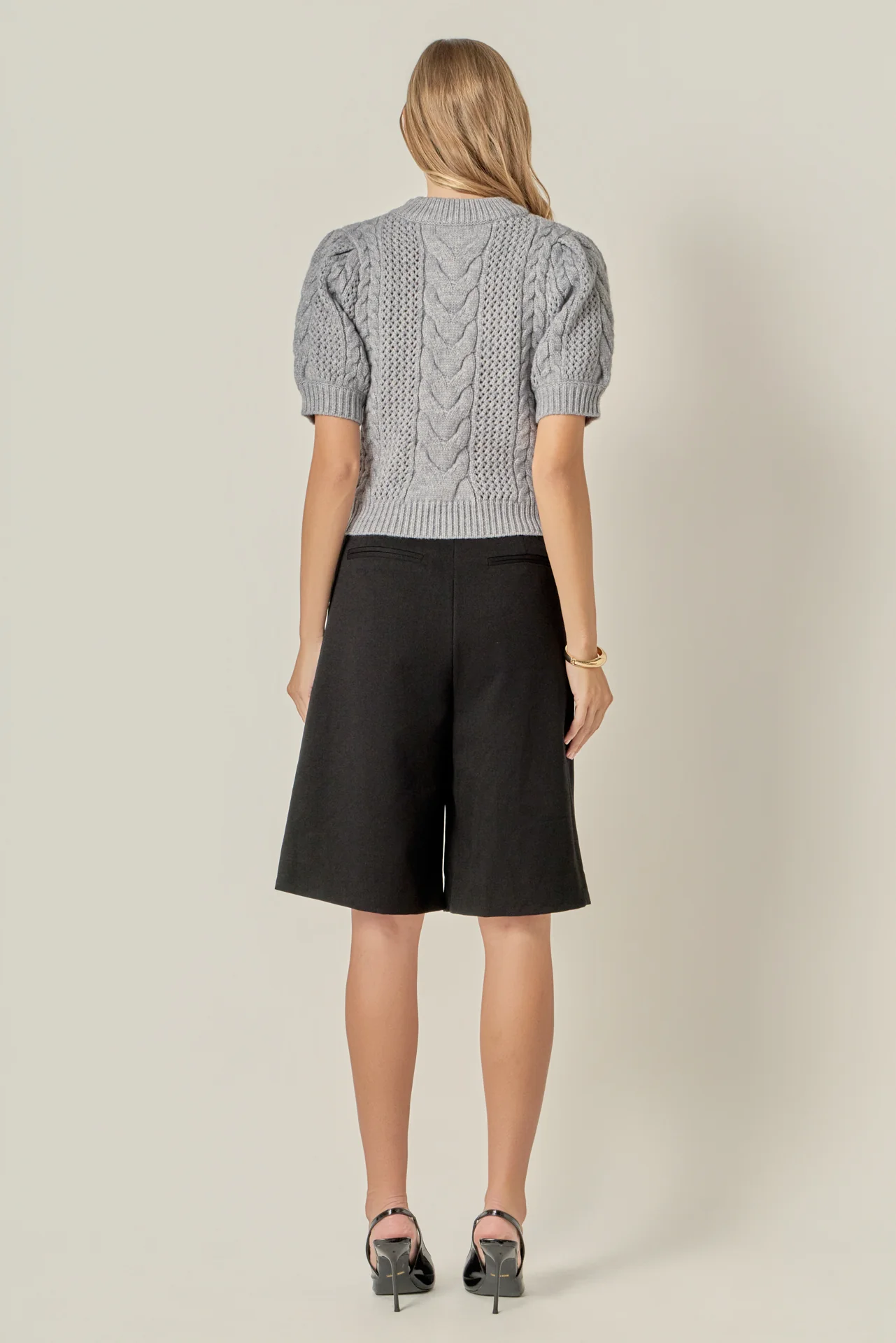 Puff Sleeve Cable Sweater Top - Image 4