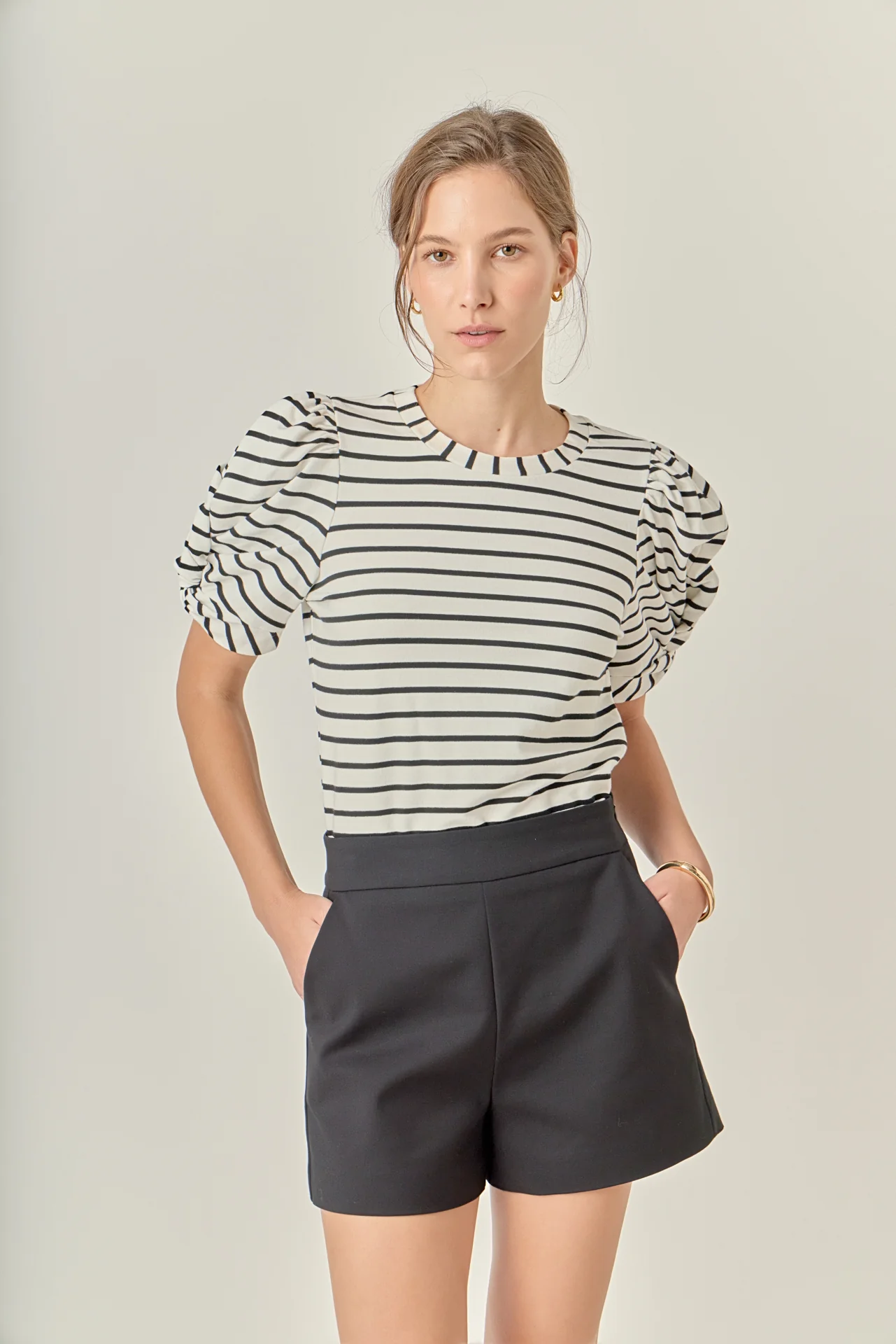 Striped Puff Sleeve Crewneck Top - Image 10