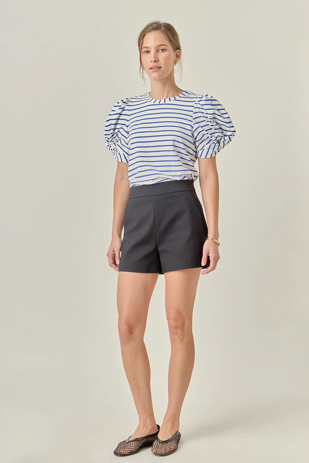 Striped Puff Sleeve Crewneck Top - Image 3