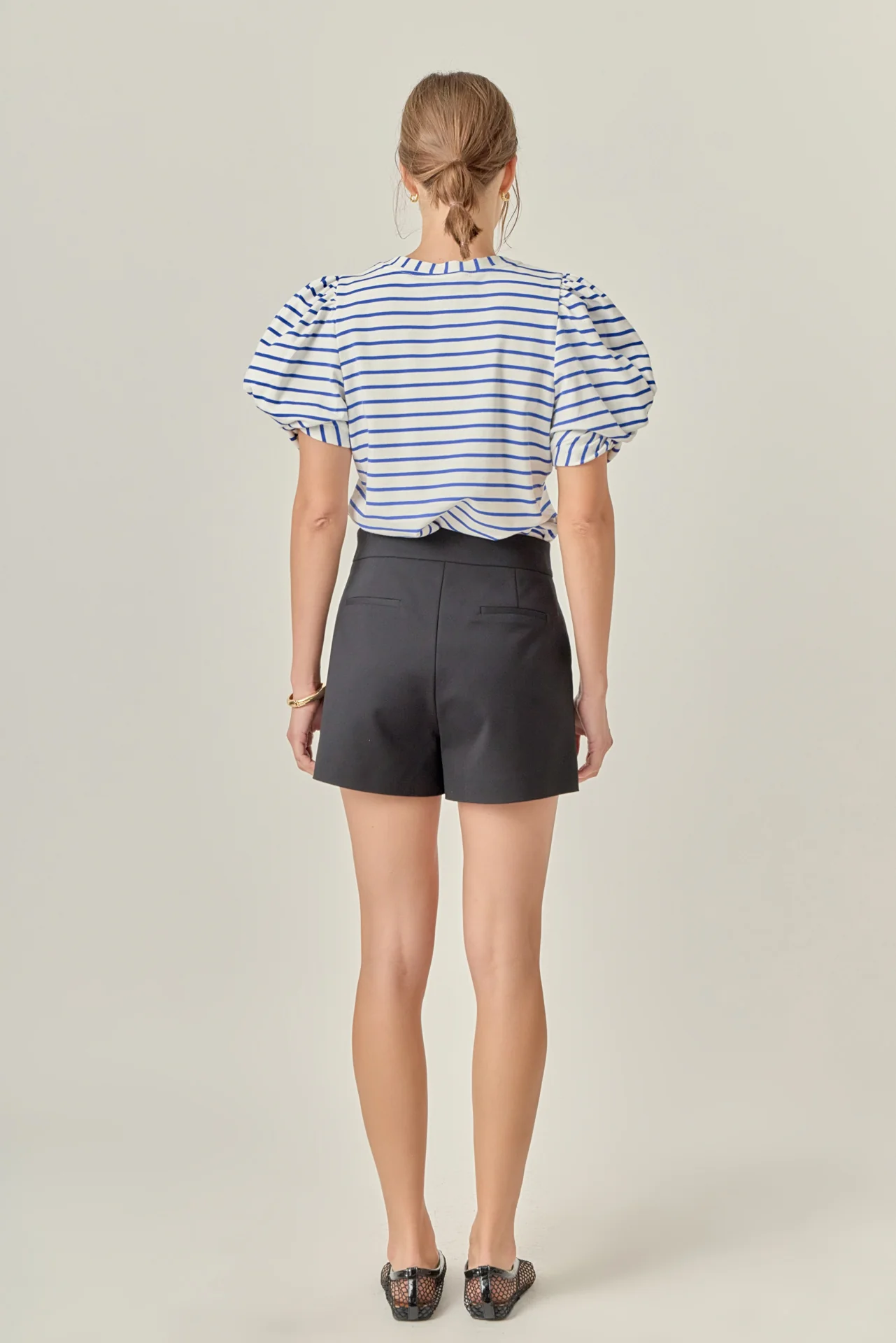 Striped Puff Sleeve Crewneck Top - Image 4