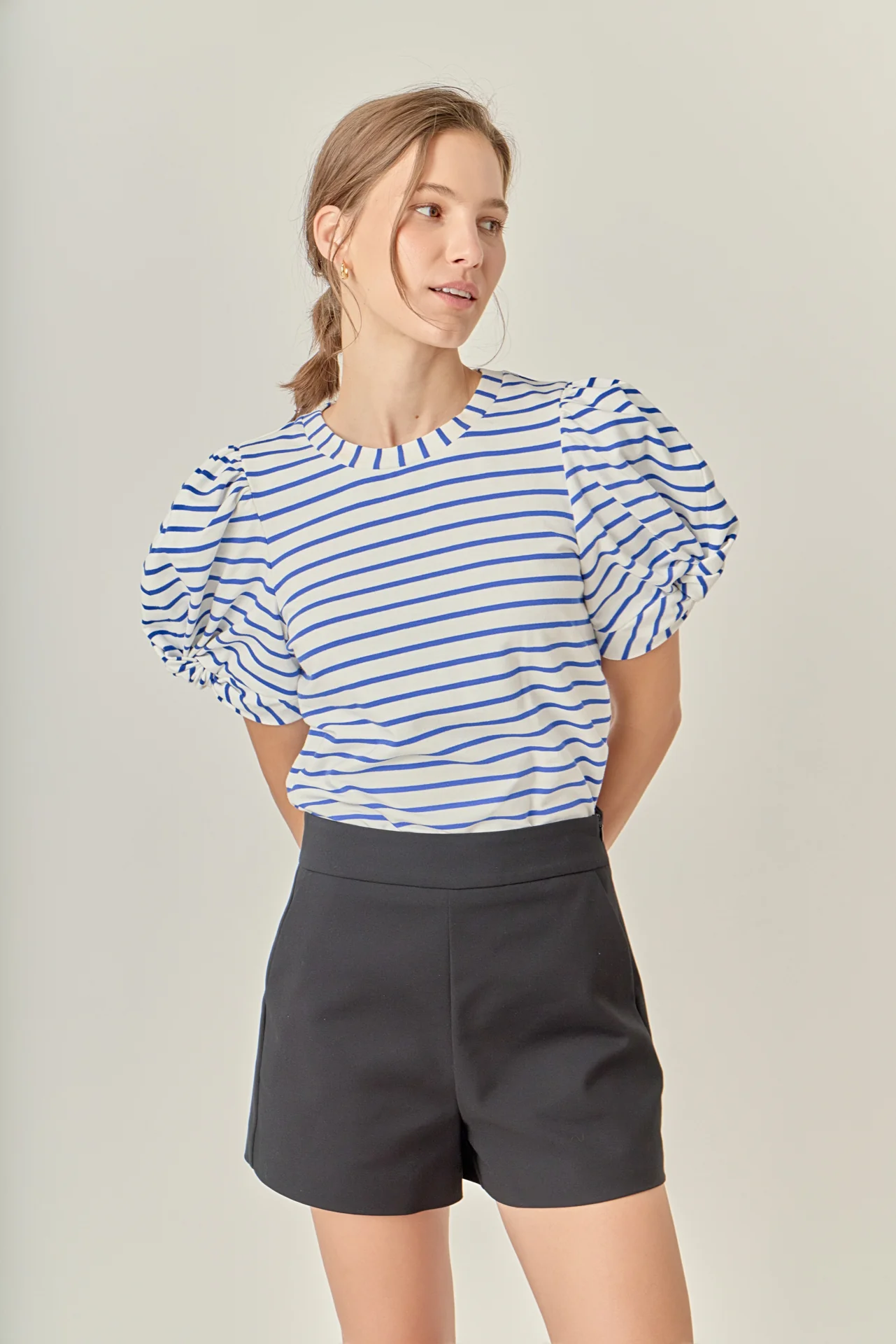 Striped Puff Sleeve Crewneck Top - Image 5