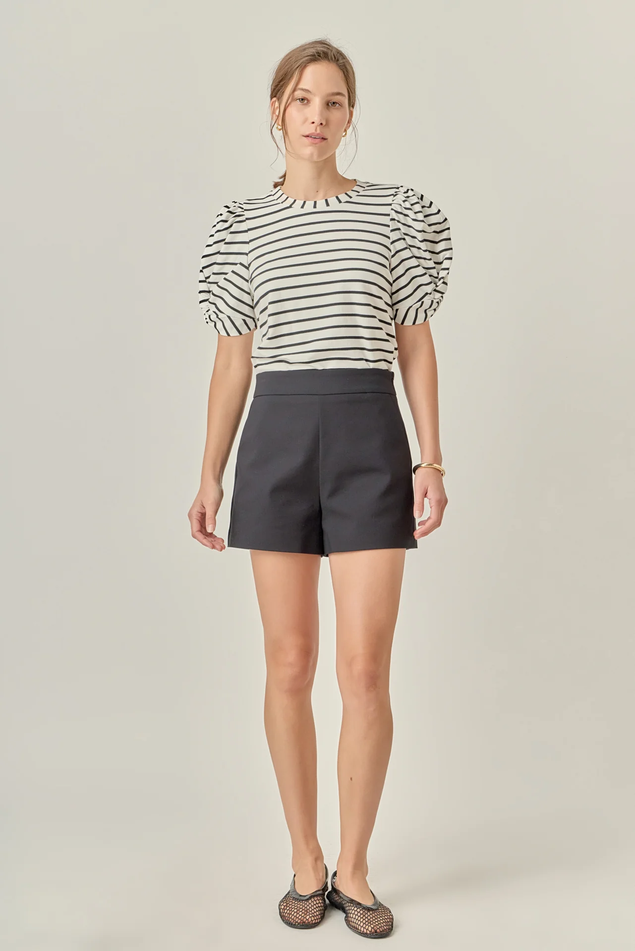 Striped Puff Sleeve Crewneck Top - Image 6