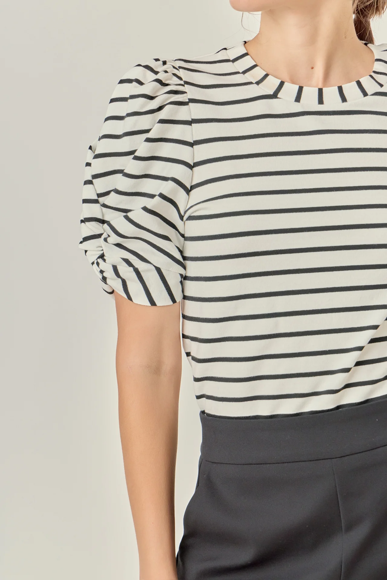 Striped Puff Sleeve Crewneck Top - Image 7