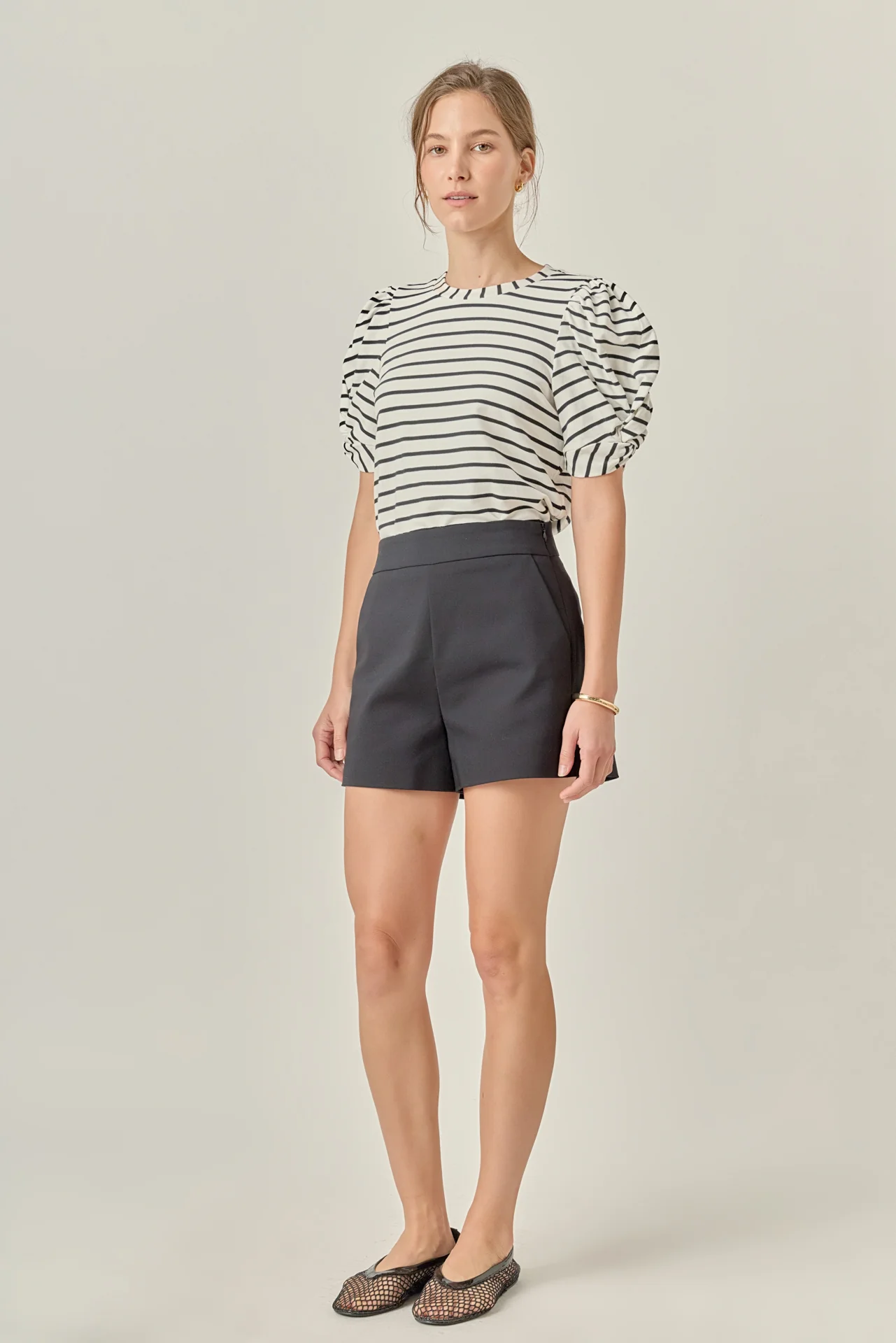 Striped Puff Sleeve Crewneck Top - Image 8