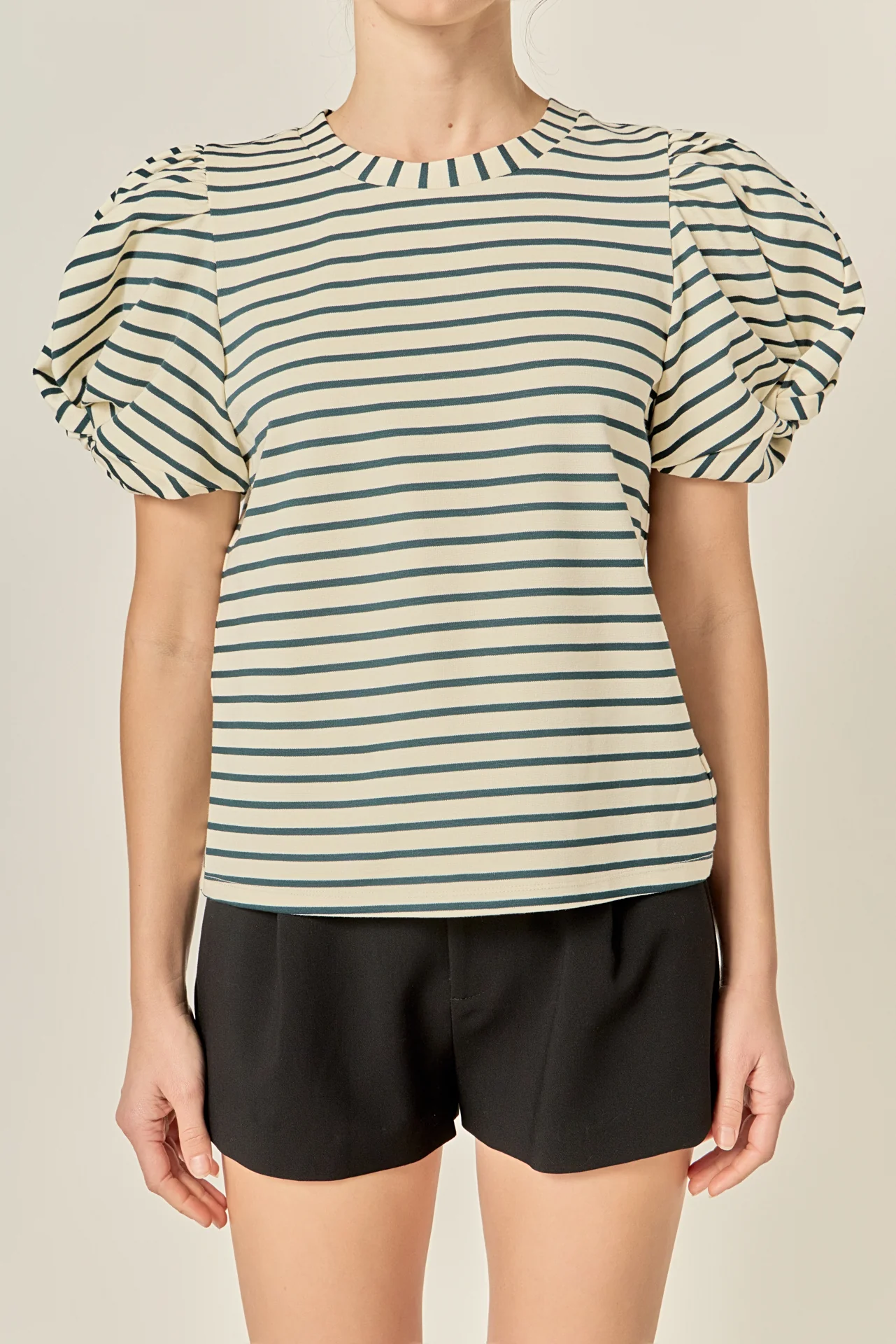 Striped Puff Sleeve Knit Top - Image 2