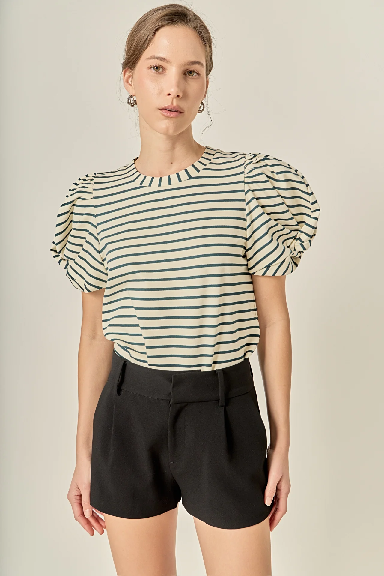 Striped Puff Sleeve Knit Top - Image 6
