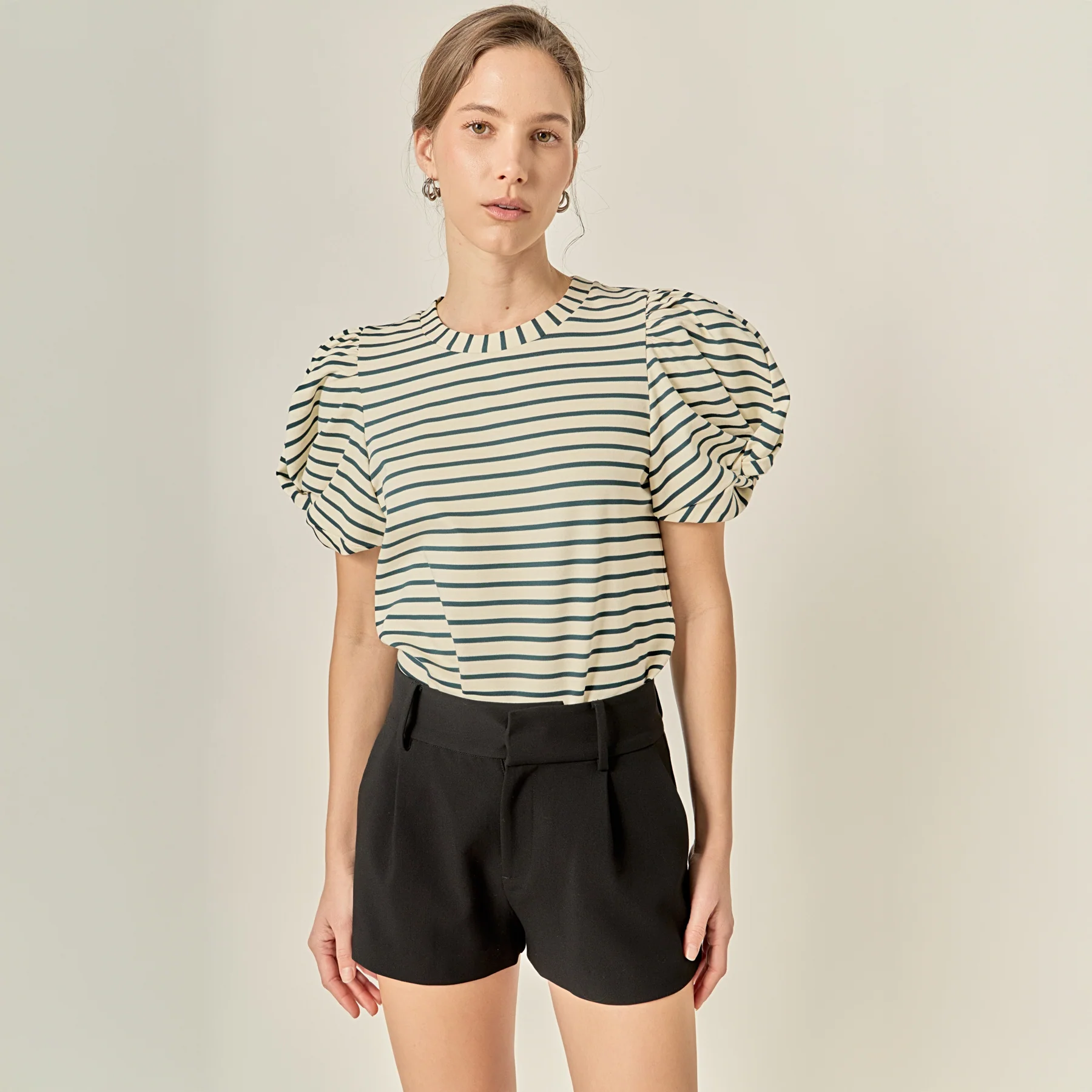 Striped Puff Sleeve Knit Top - Image 7