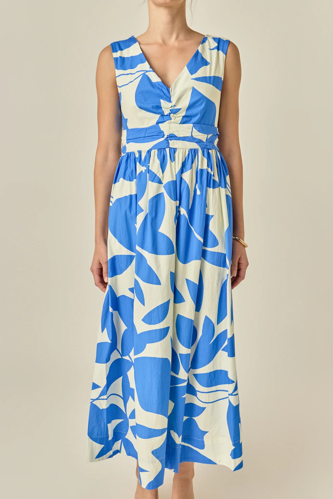 Puff Sleeve Print Ruched Midi Dress - Image 2