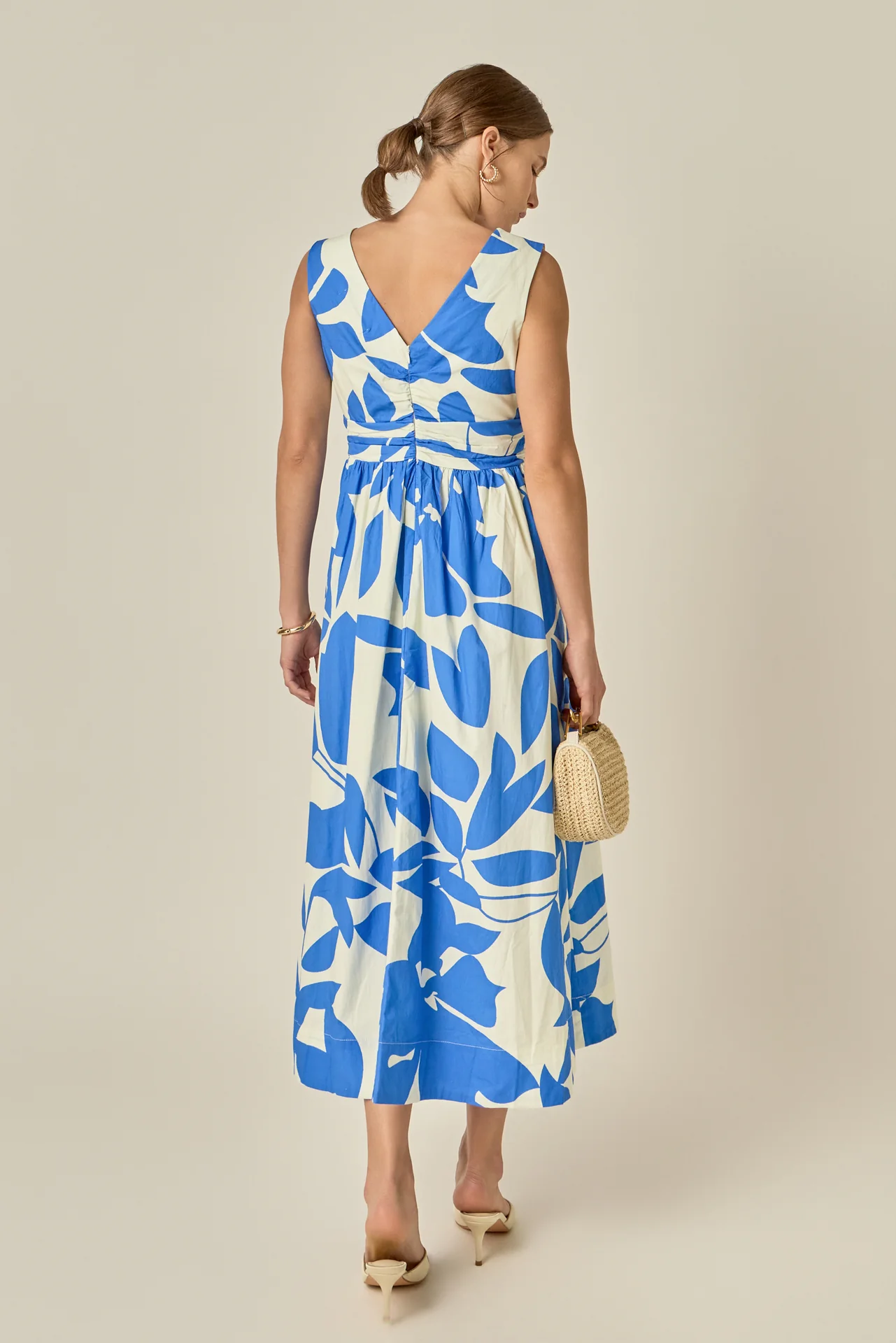 Puff Sleeve Print Ruched Midi Dress - Image 6