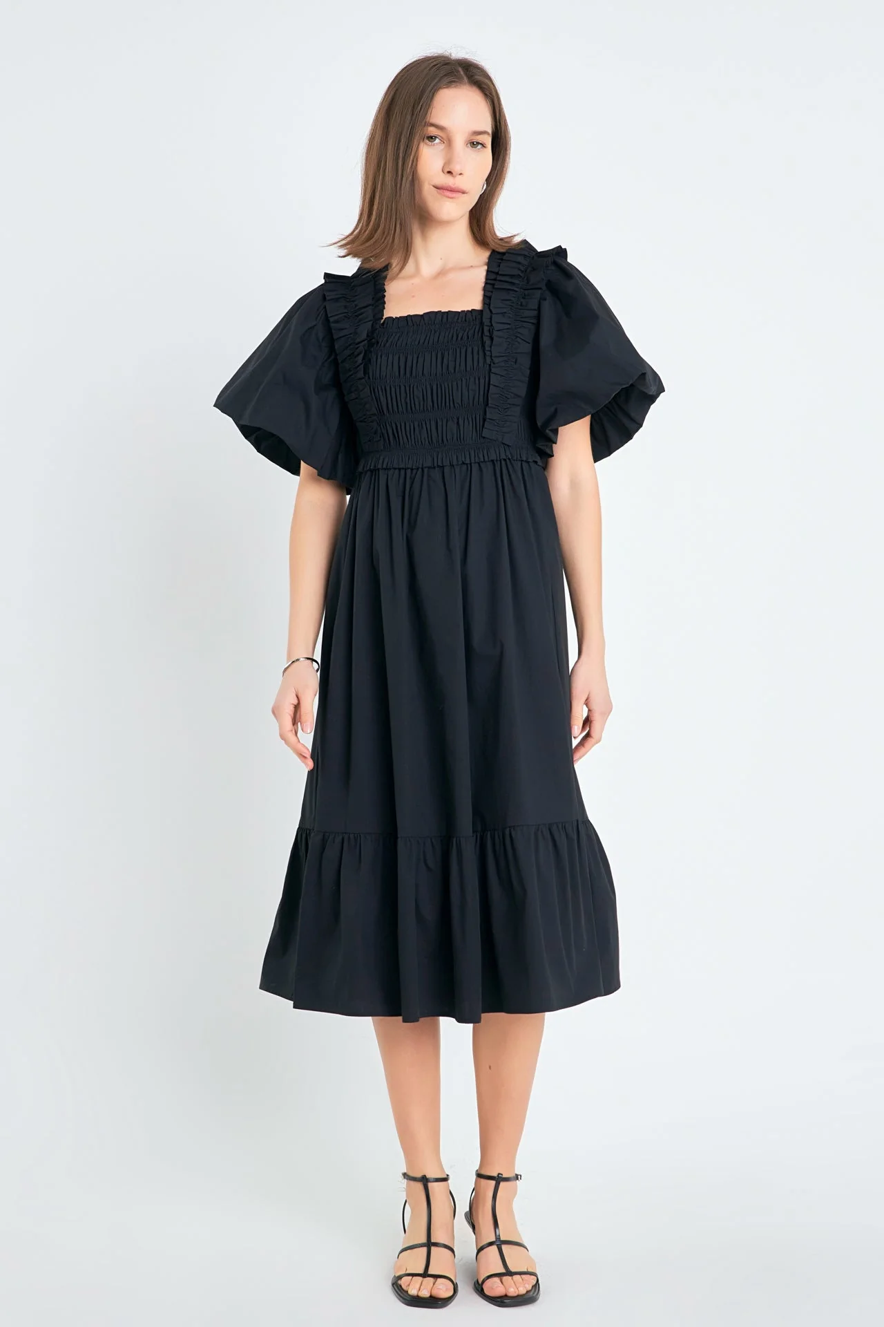 Puff Short Sleeve Square Neck Midi Dress - Image 11