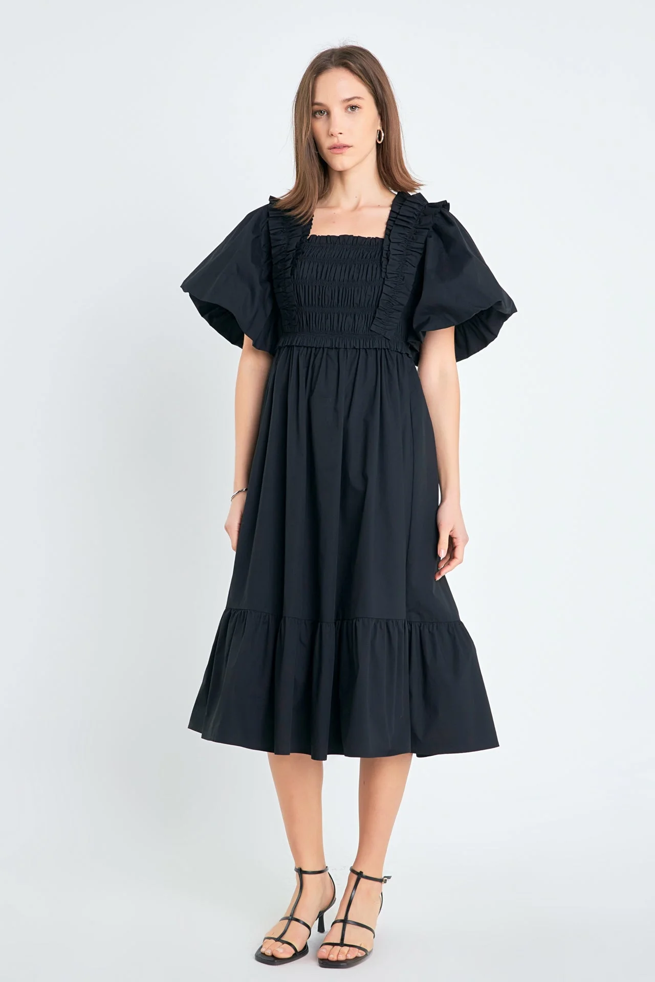 Puff Short Sleeve Square Neck Midi Dress - Image 13