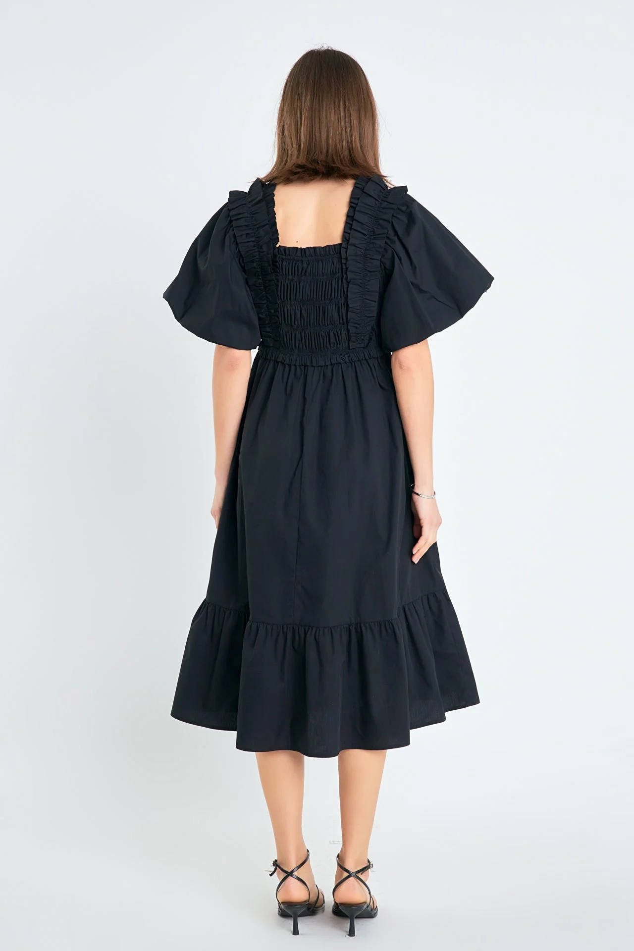 Puff Short Sleeve Square Neck Midi Dress - Image 14