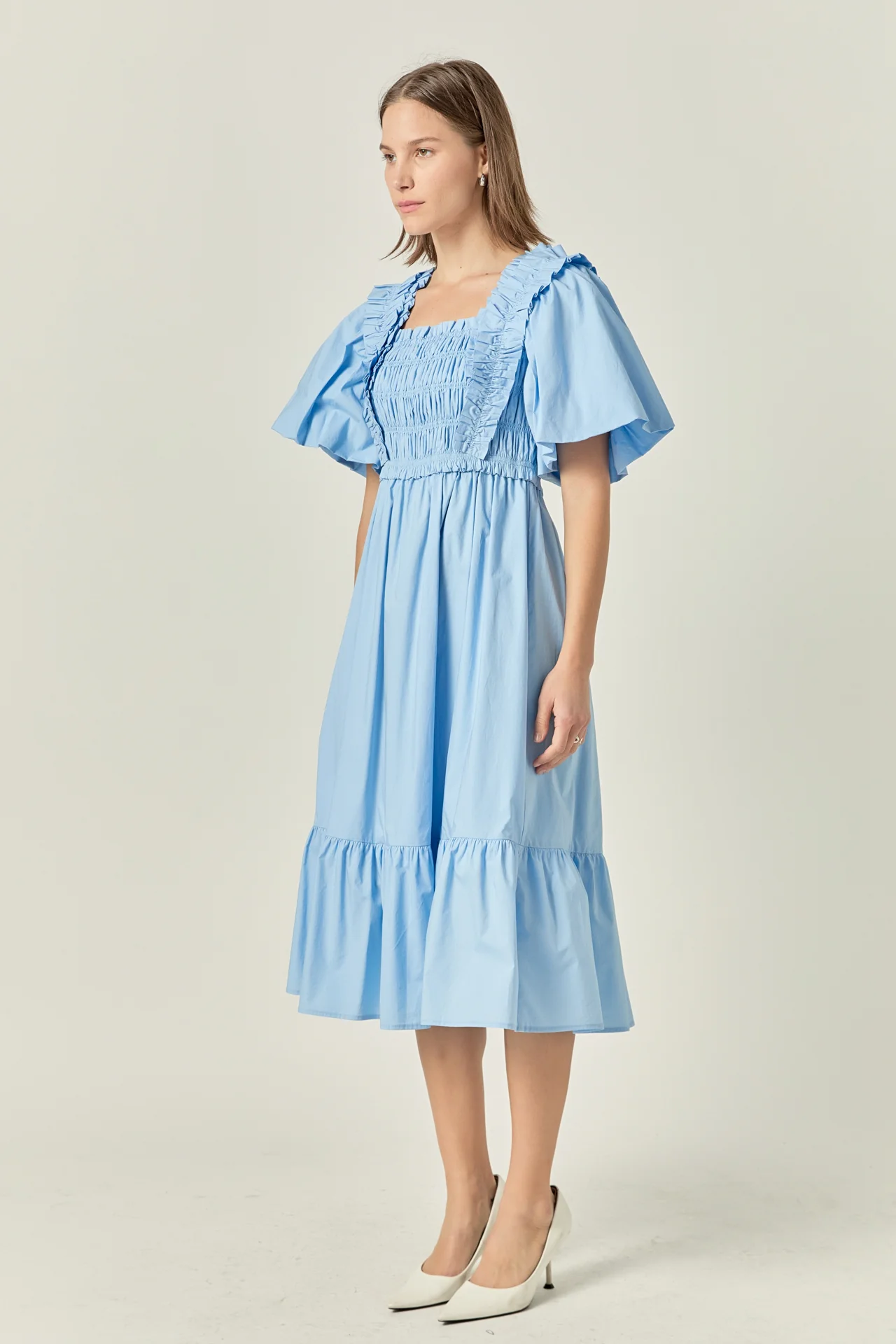 Puff Short Sleeve Square Neck Midi Dress - Image 3