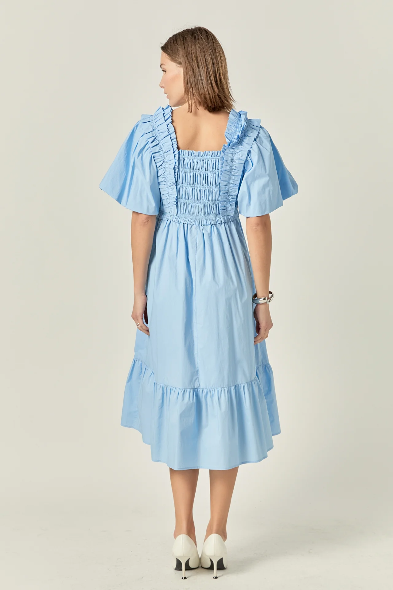 Puff Short Sleeve Square Neck Midi Dress - Image 4