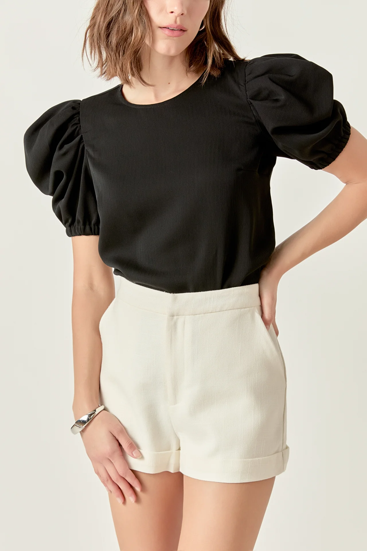 Ruched Puff Sleeve Top - Image 2