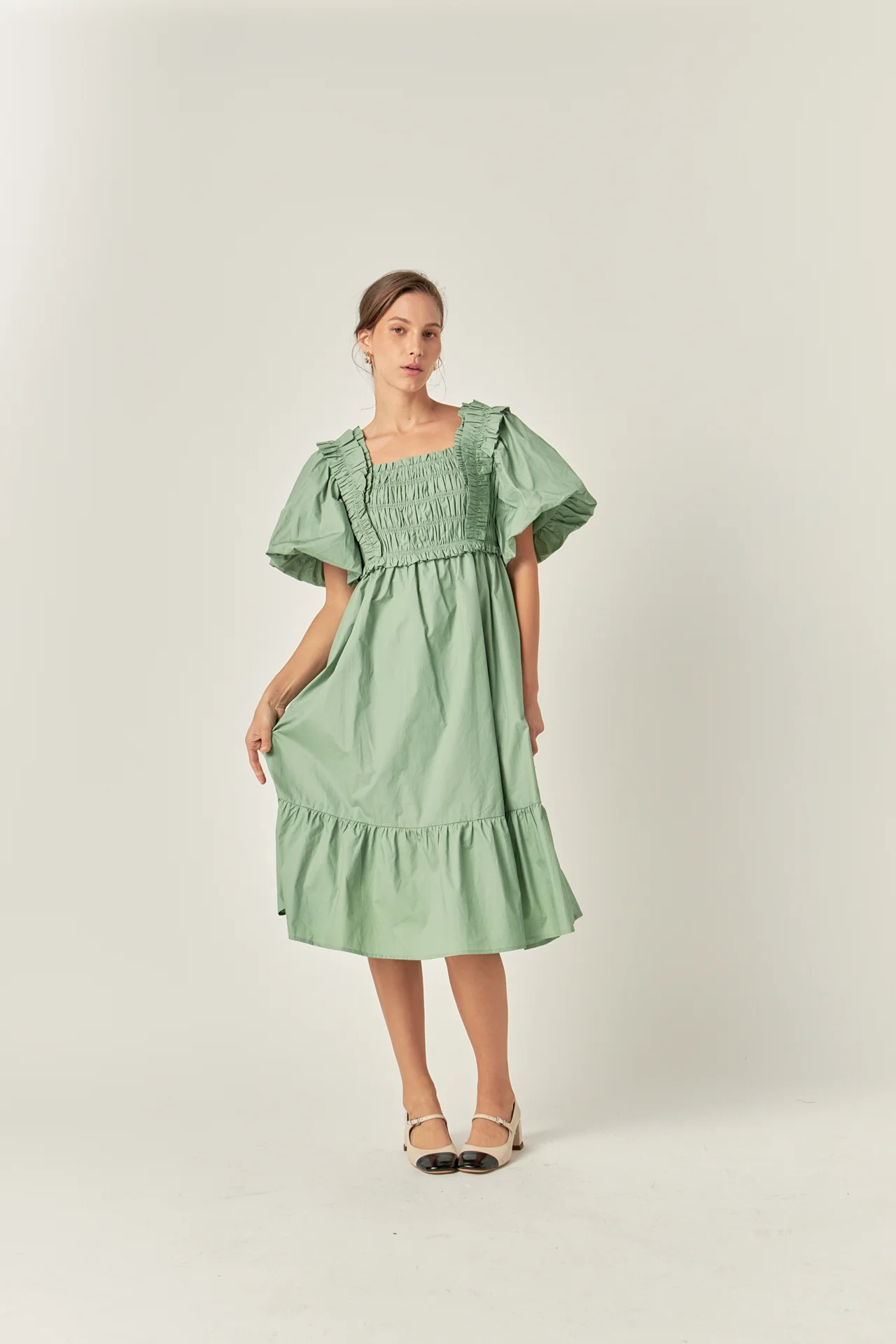 Puff Sleeve Square Neck Midi Dress - Image 10