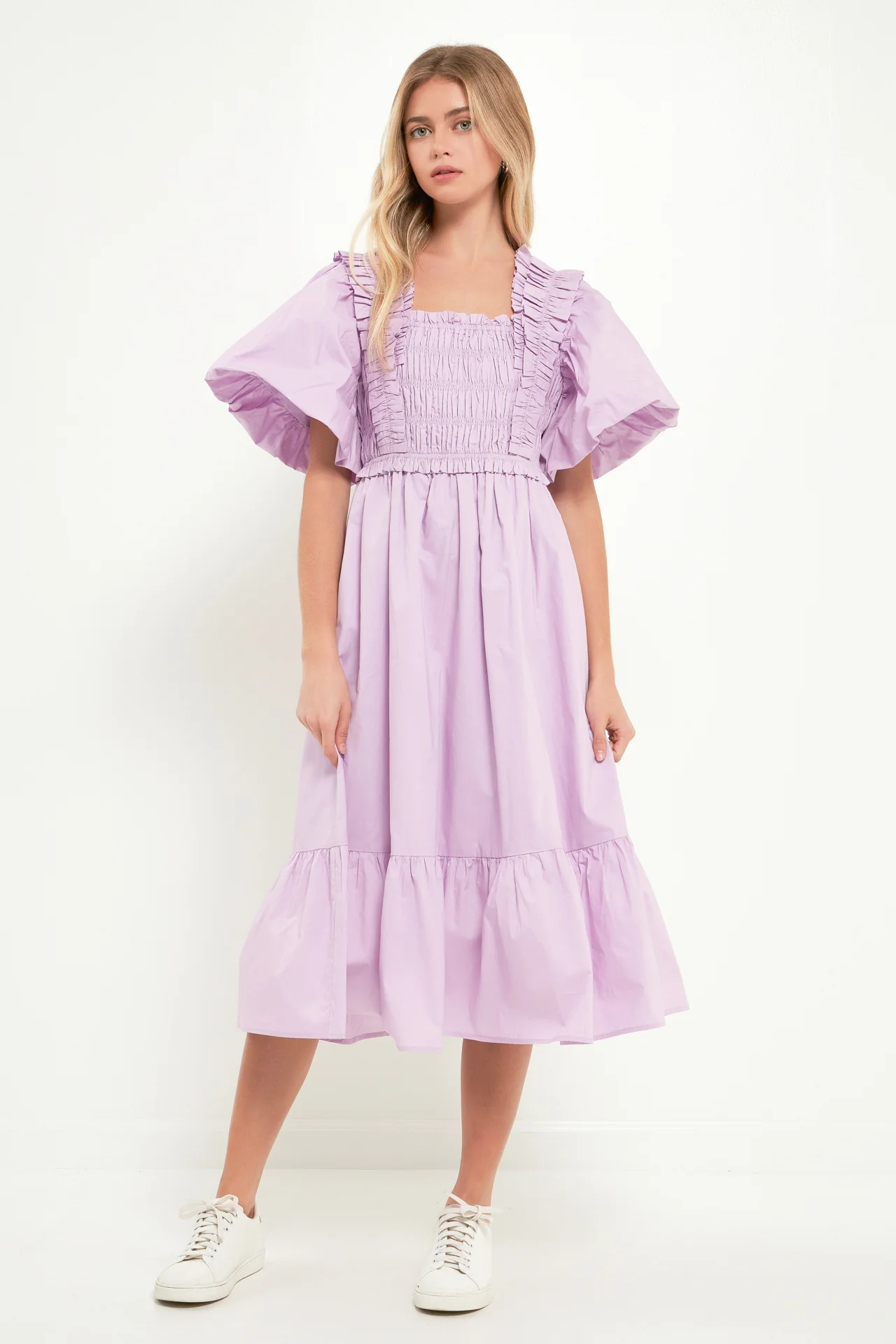 Puff Sleeve Square Neck Midi Dress - Image 11