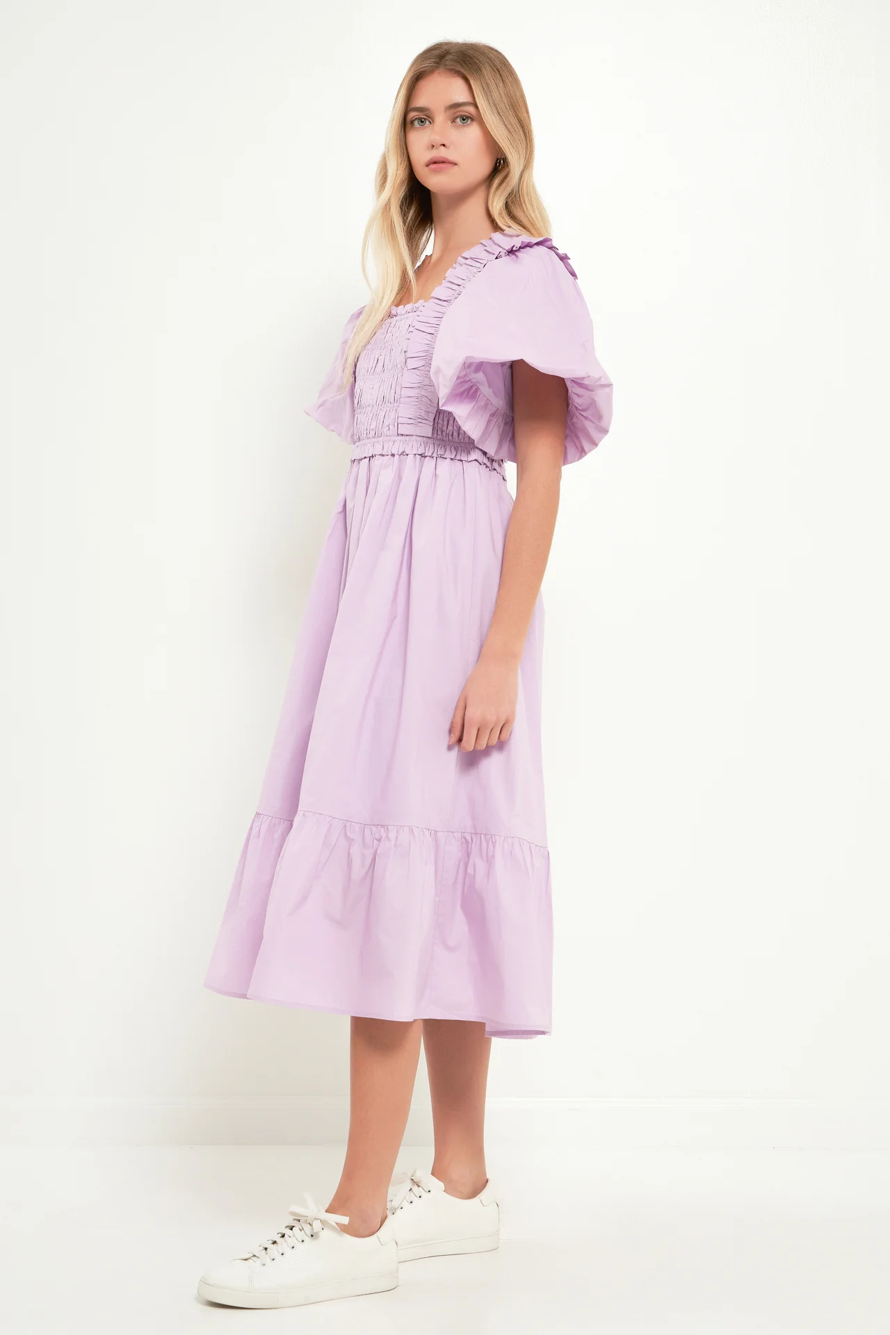 Puff Sleeve Square Neck Midi Dress - Image 13