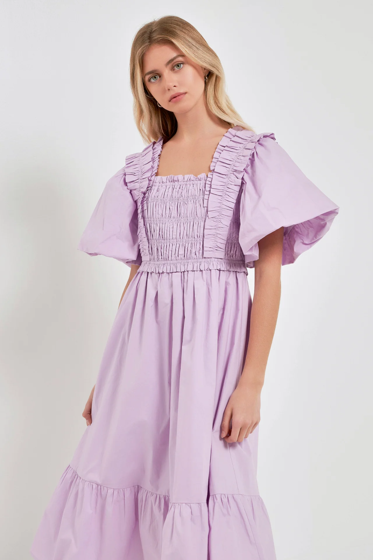 Puff Sleeve Square Neck Midi Dress - Image 15