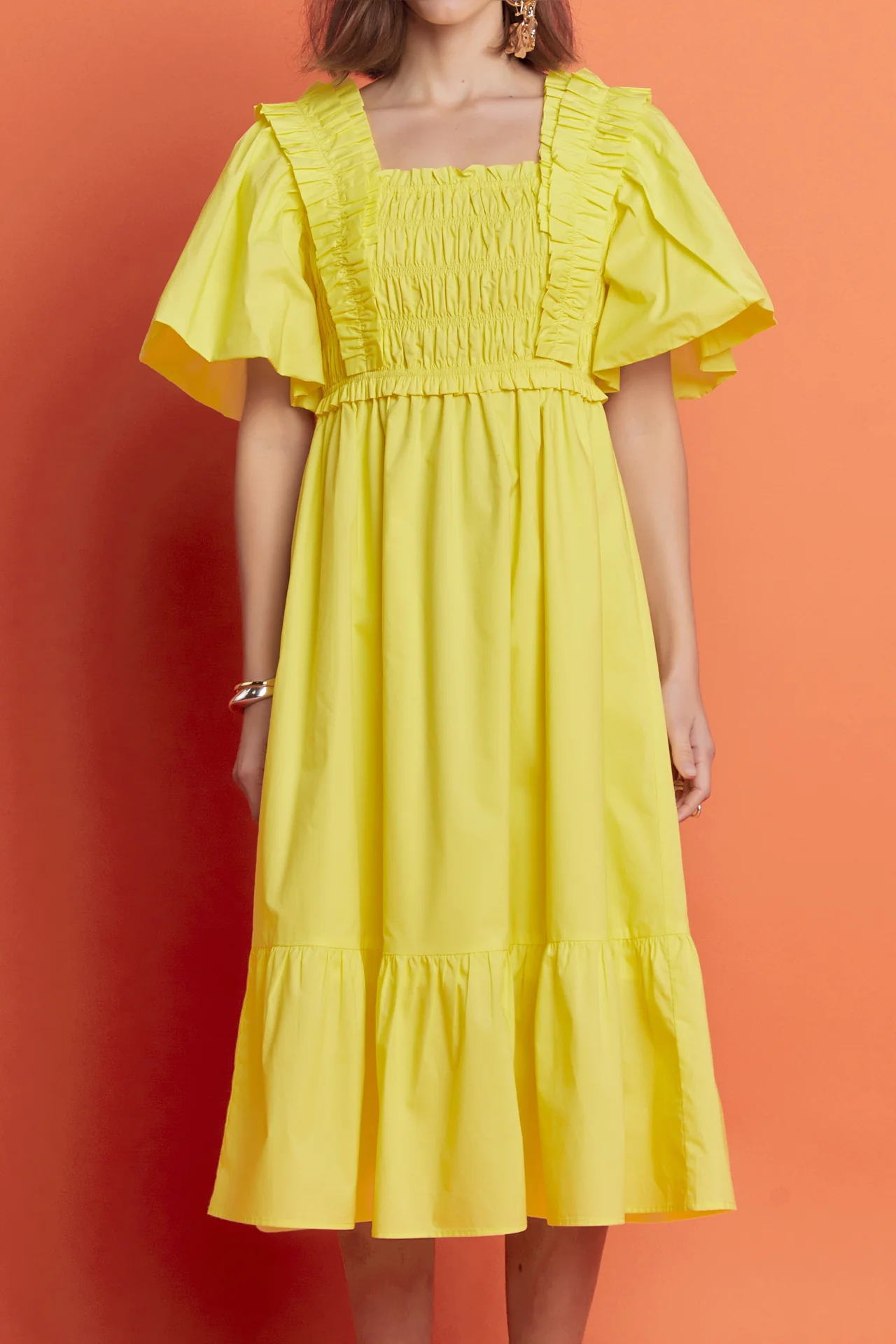 Puff Sleeve Square Neck Midi Dress - Image 2
