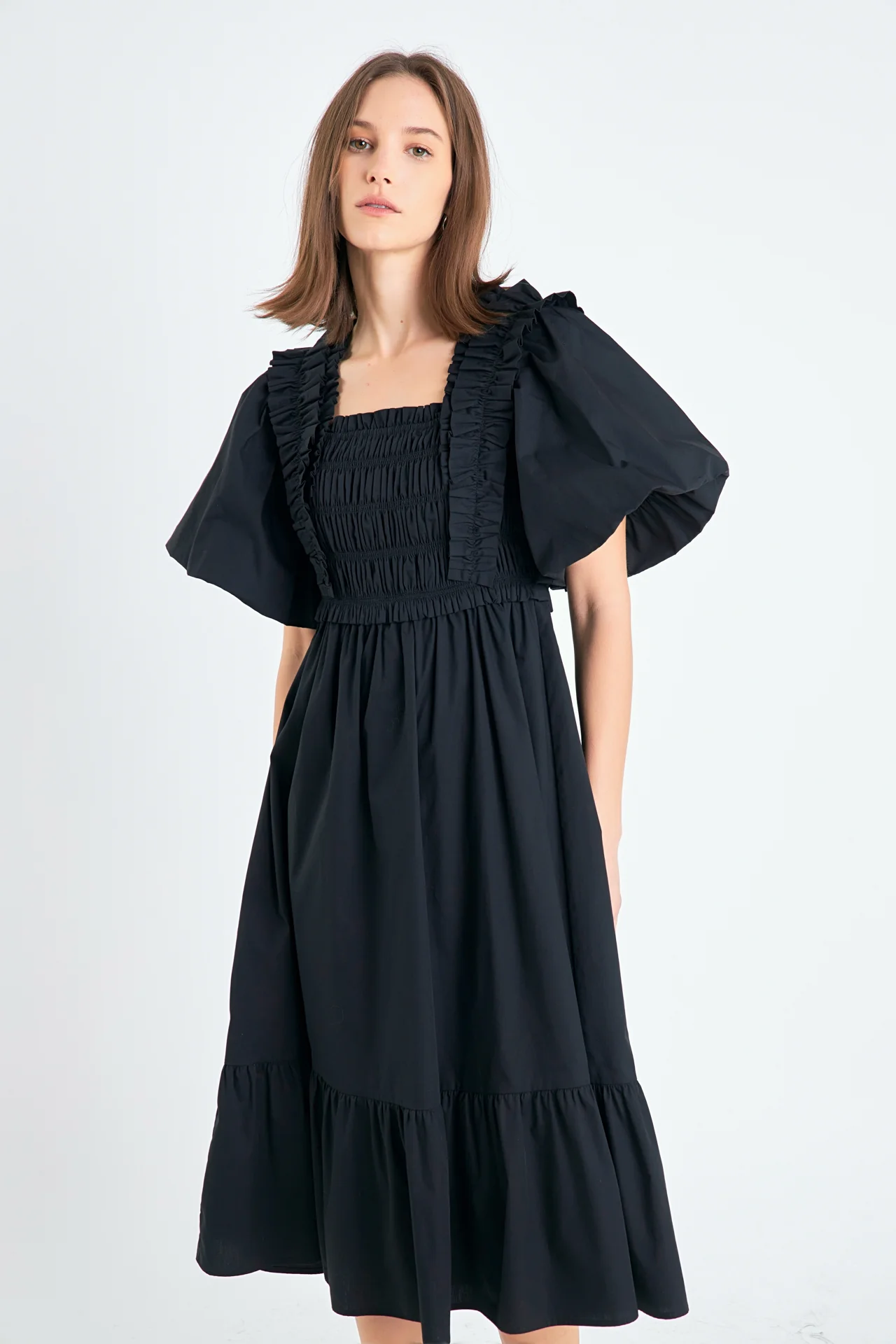 Puff Sleeve Square Neck Midi Dress - Image 21