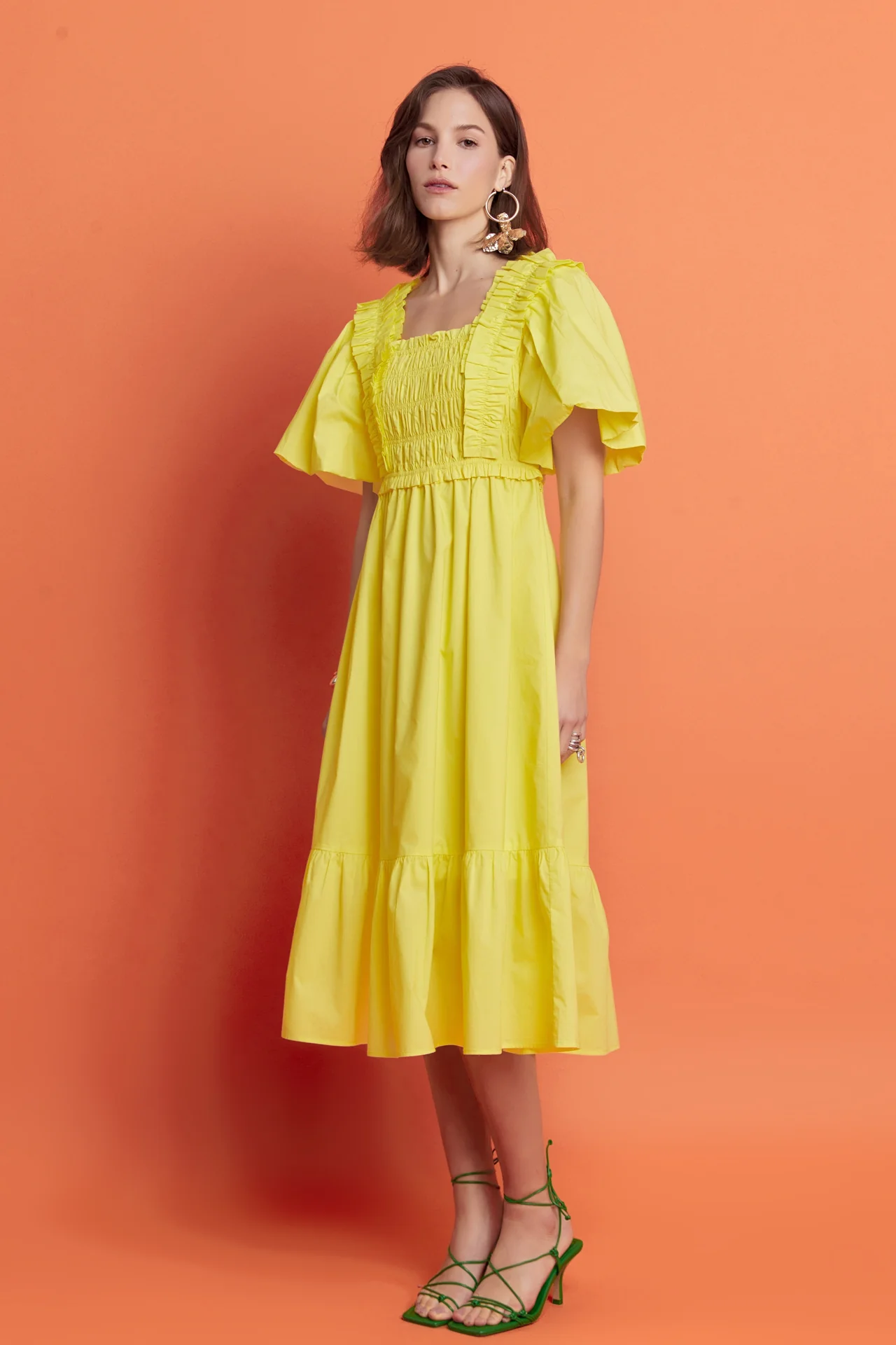Puff Sleeve Square Neck Midi Dress - Image 3