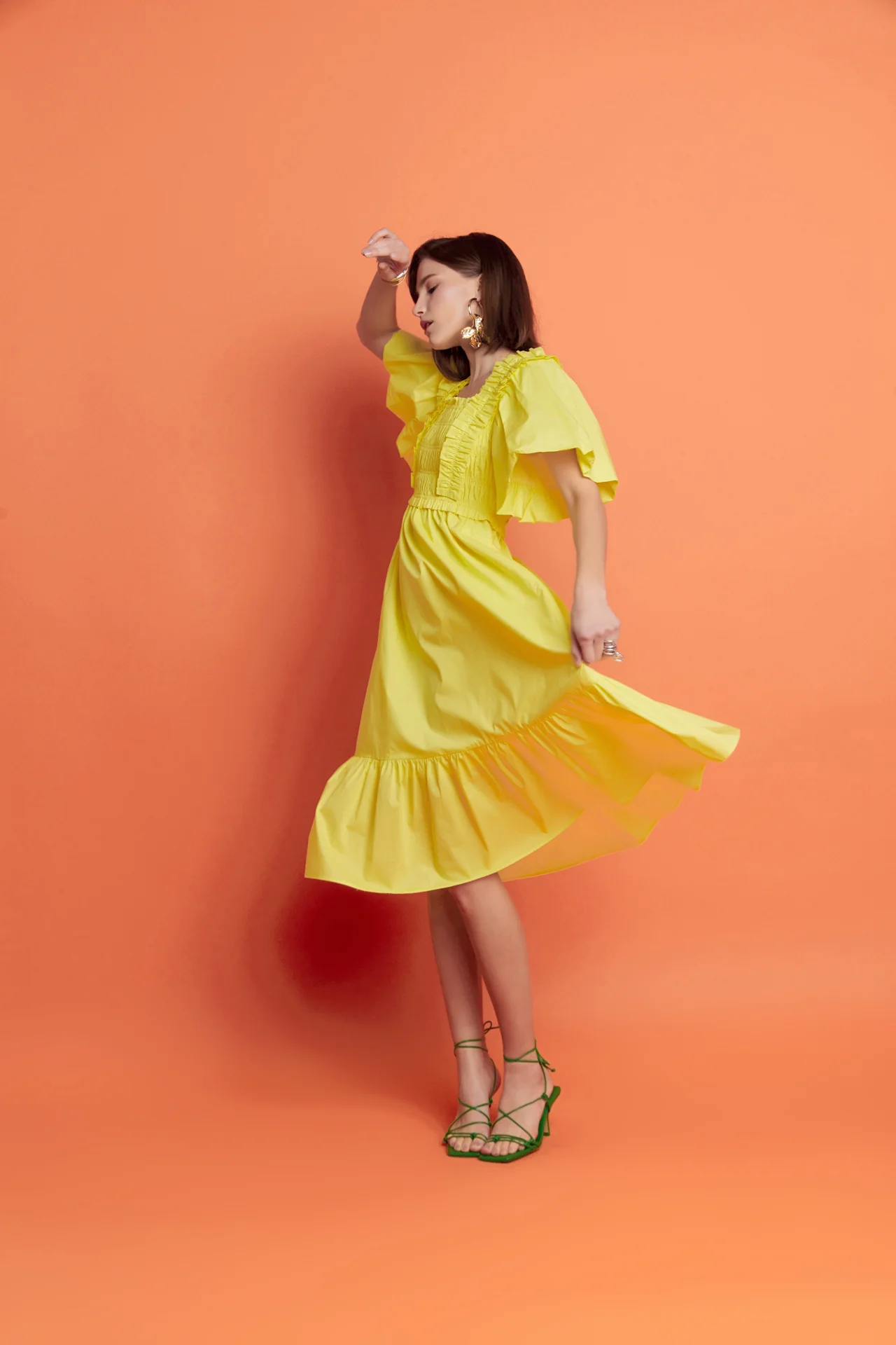 Puff Sleeve Square Neck Midi Dress - Image 5