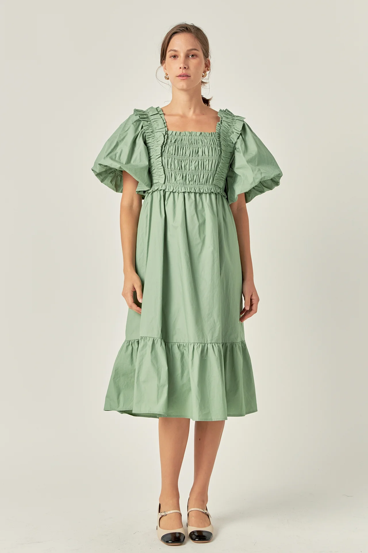 Puff Sleeve Square Neck Midi Dress - Image 6