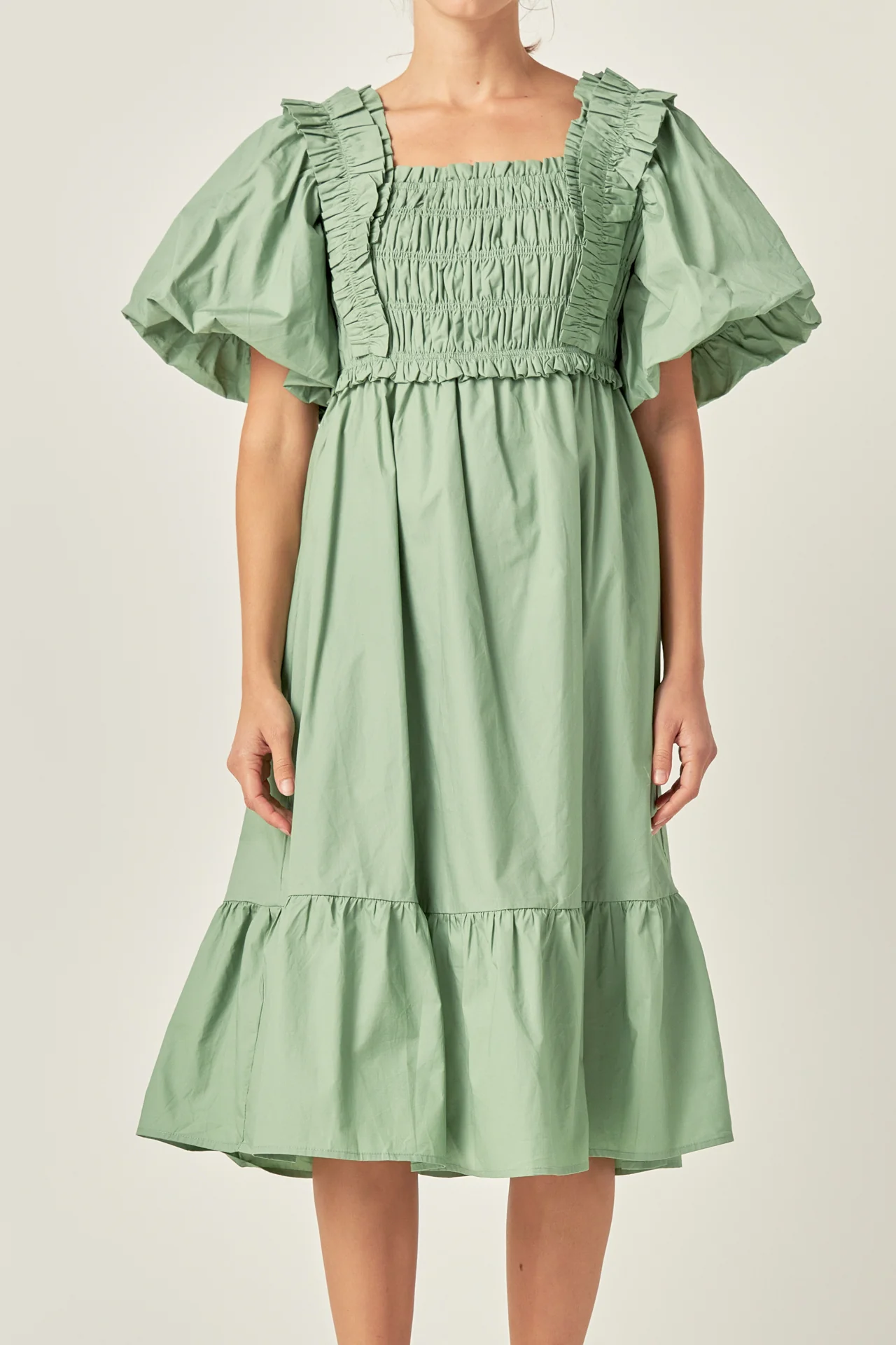 Puff Sleeve Square Neck Midi Dress - Image 7