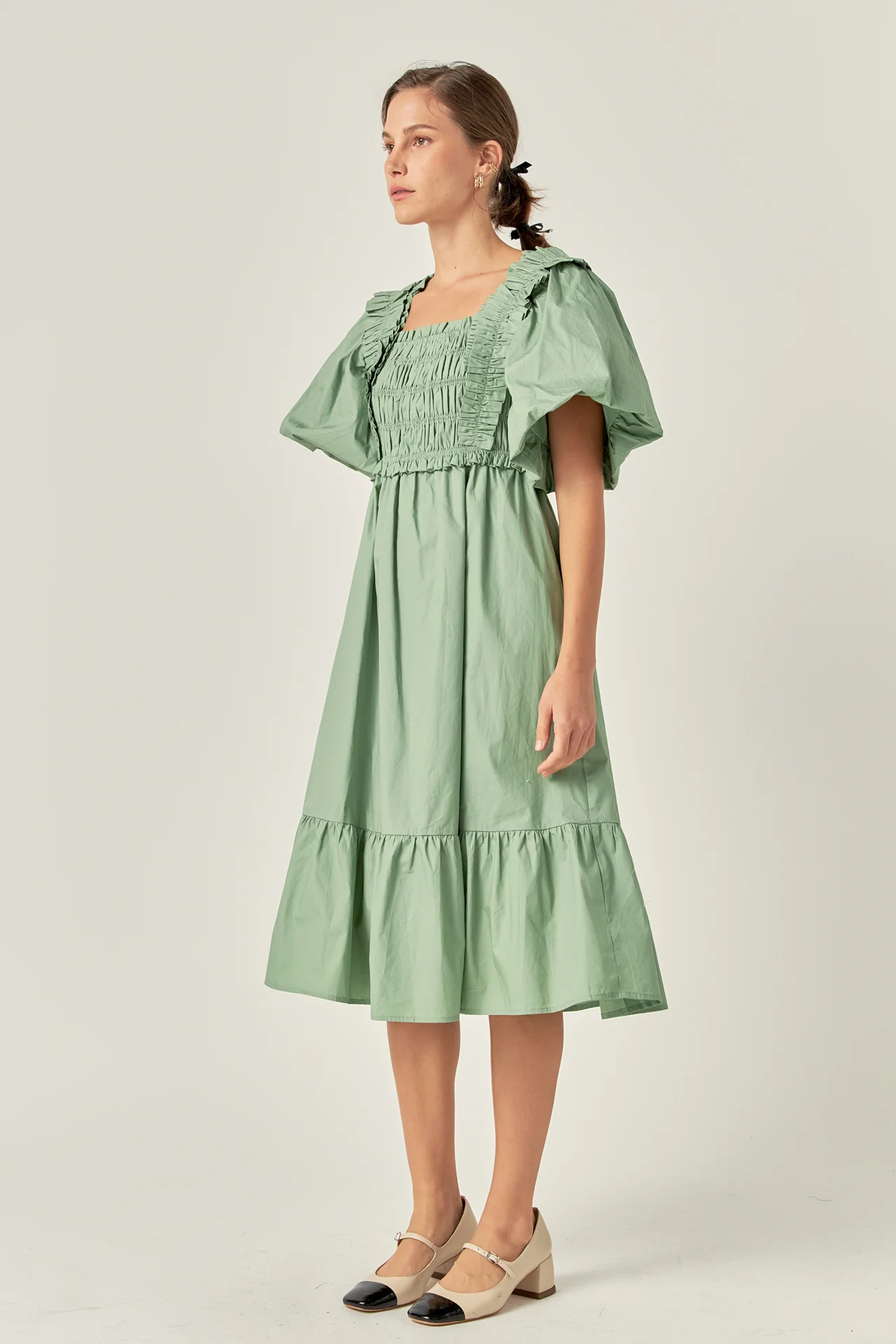 Puff Sleeve Square Neck Midi Dress - Image 8