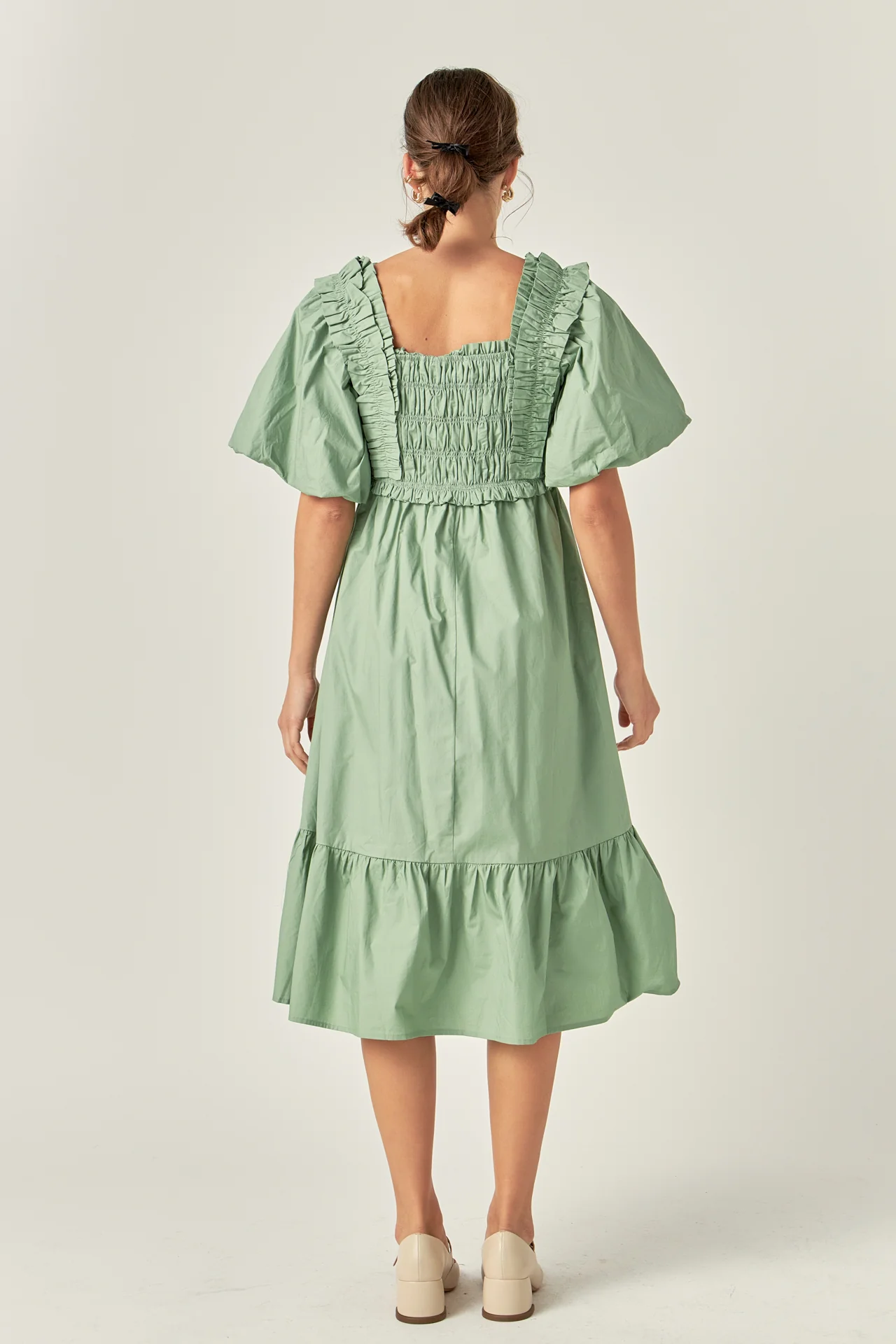 Puff Sleeve Square Neck Midi Dress - Image 9