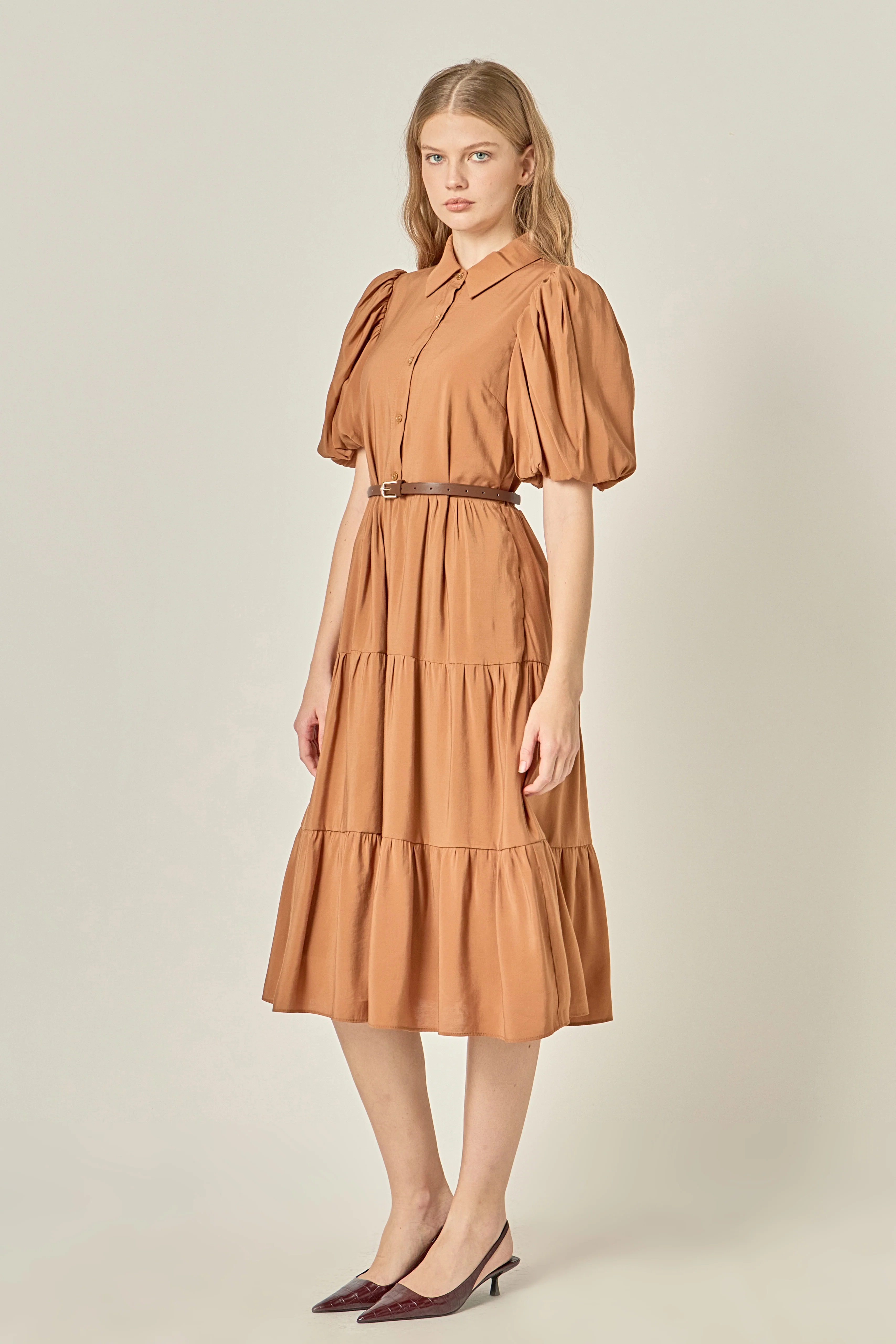 Short Puff Sleeve Shirt Dress - Image 3