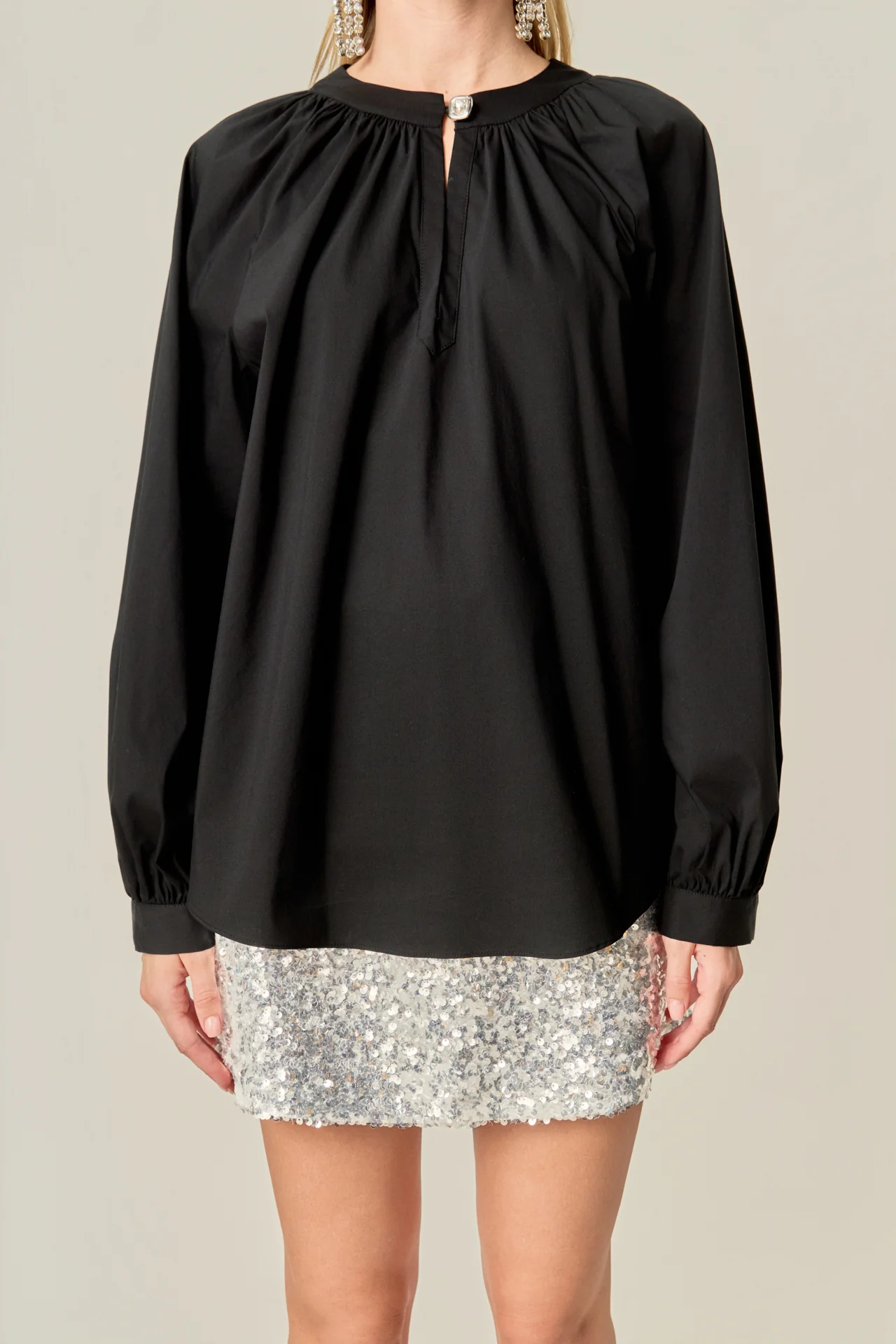 Rhinestone Button Pointed Shirt Blouse - Image 2