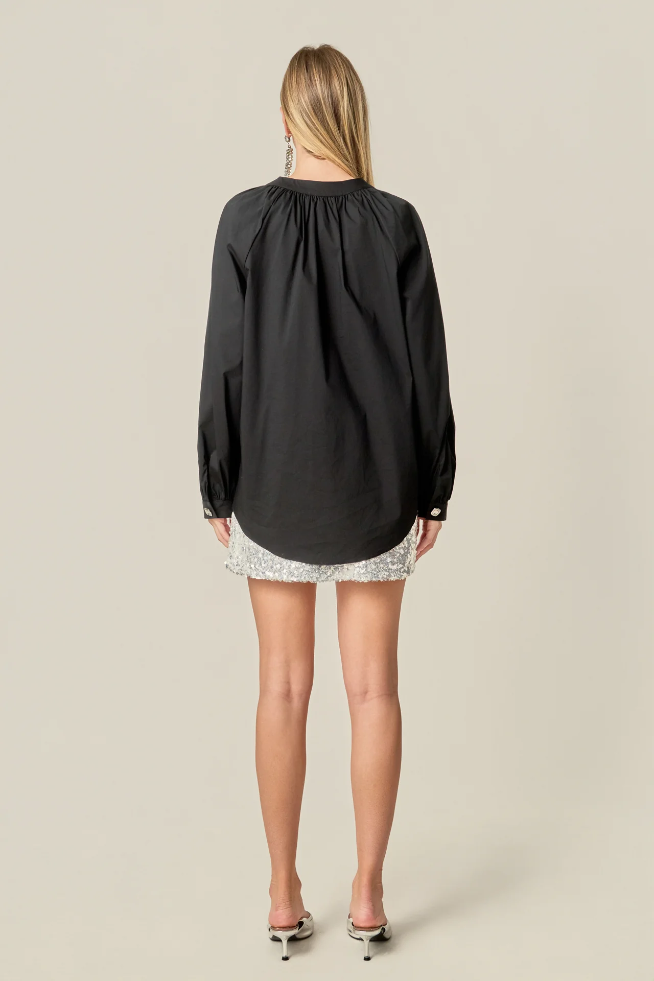 Rhinestone Button Pointed Shirt Blouse - Image 5