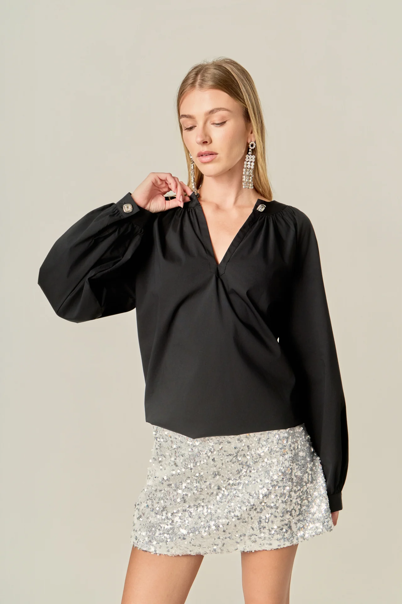 Rhinestone Button Pointed Shirt Blouse - Image 6