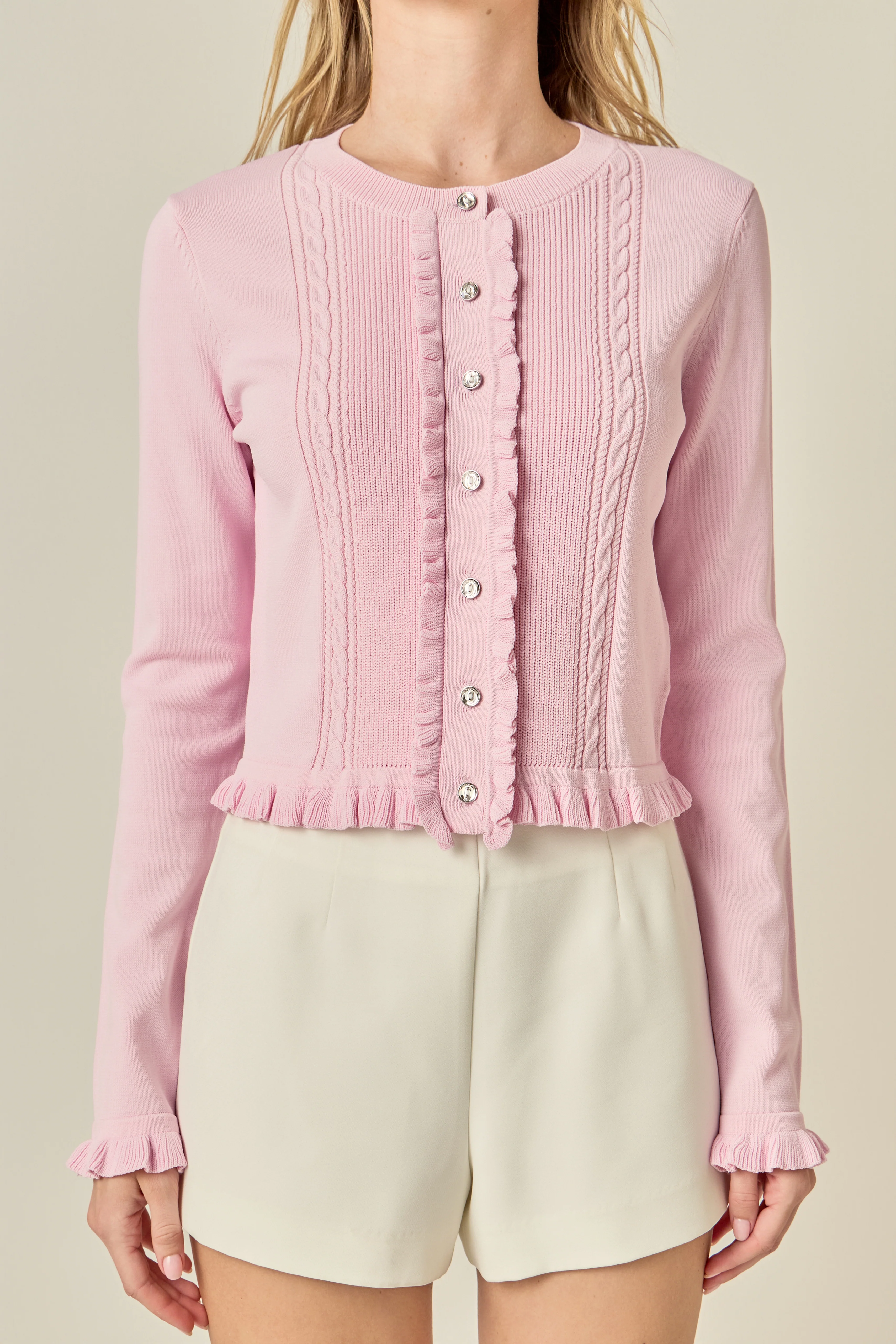 Ruffle Placket Knit Cardigan - Image 2